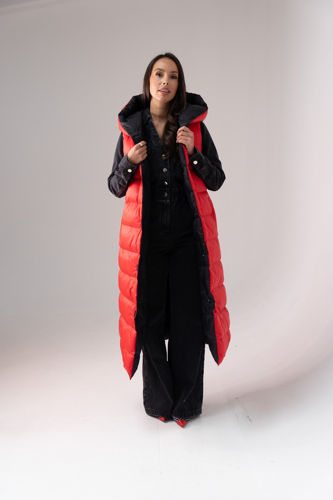 Love Laura Reversible Gilet In Black & Red