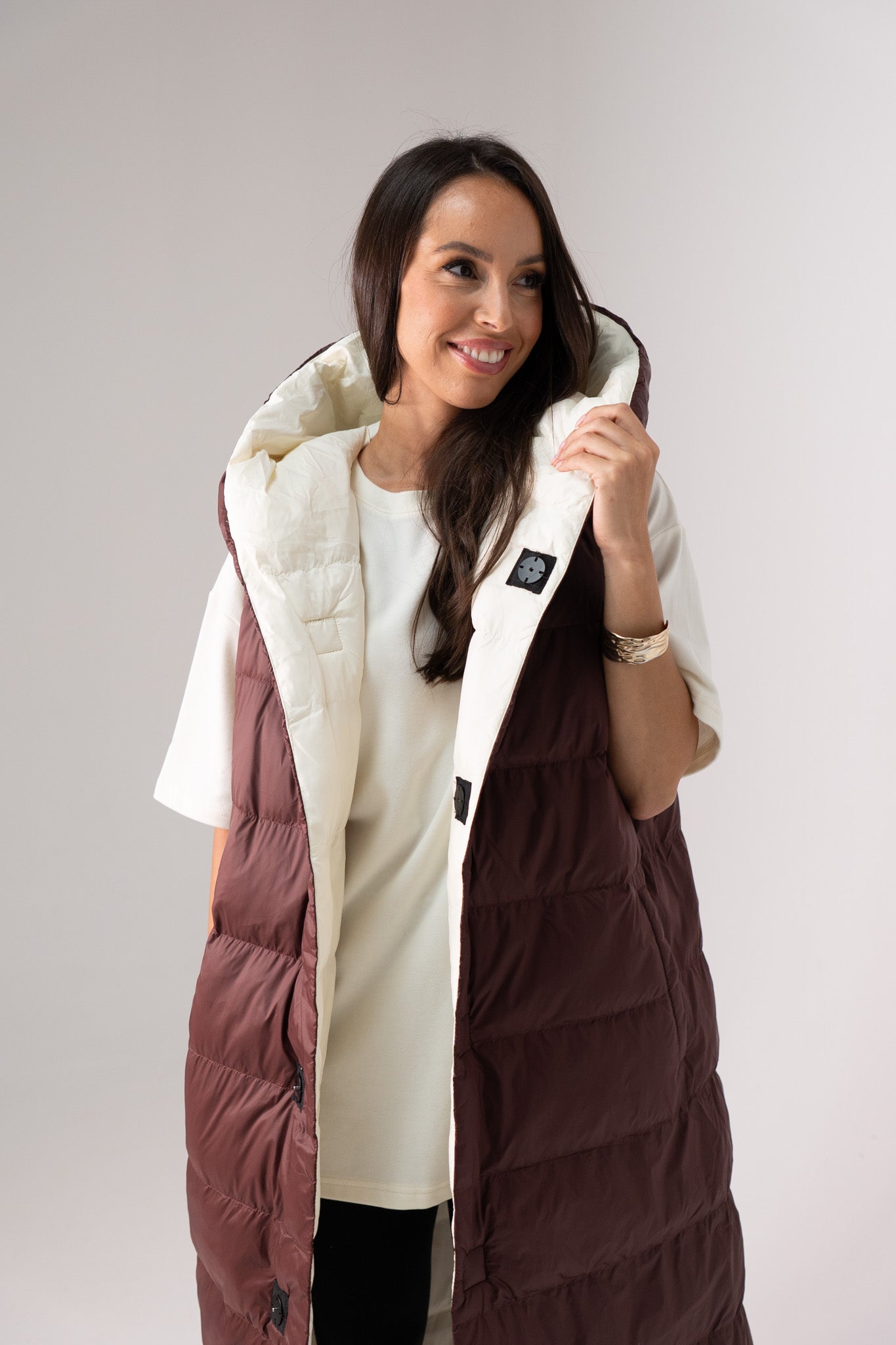 Love Laura Reversible Gilet In Burgundy & Cream
