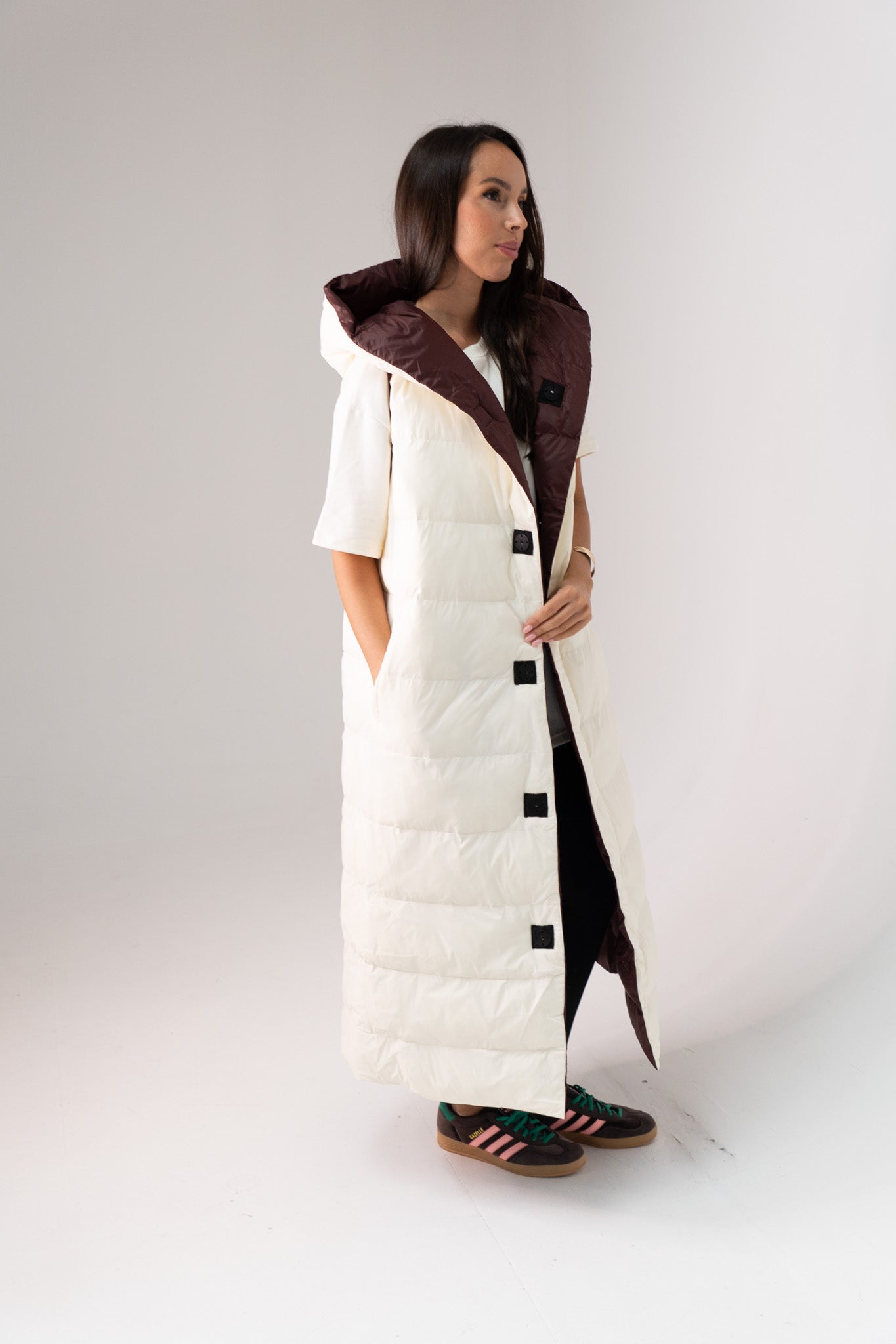Love Laura Reversible Gilet In Burgundy & Cream