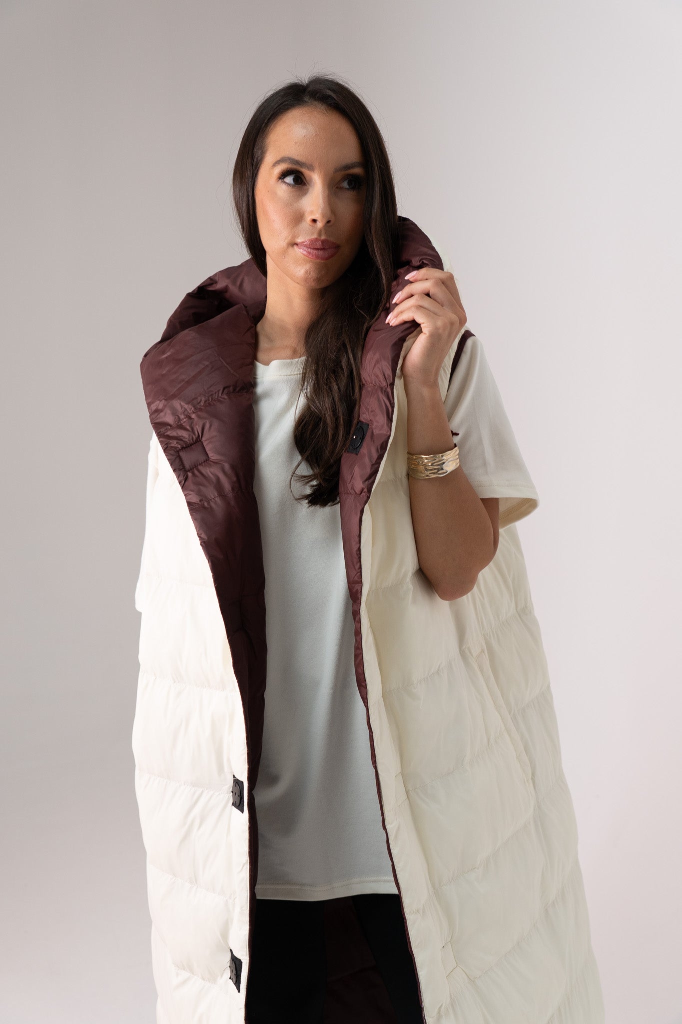 Love Laura Reversible Gilet In Burgundy & Cream