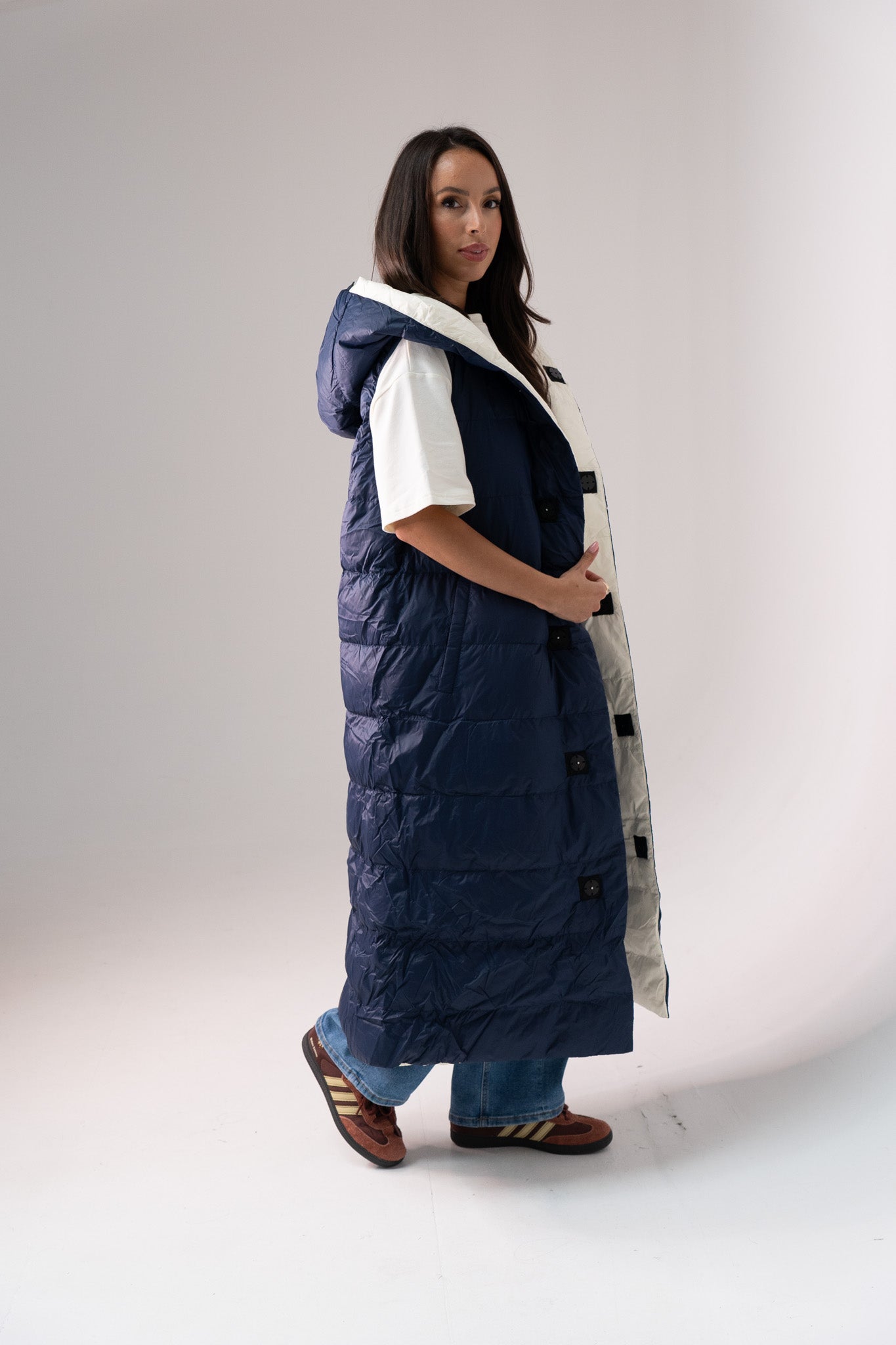 Love Laura Reversible Gilet In Navy & Cream