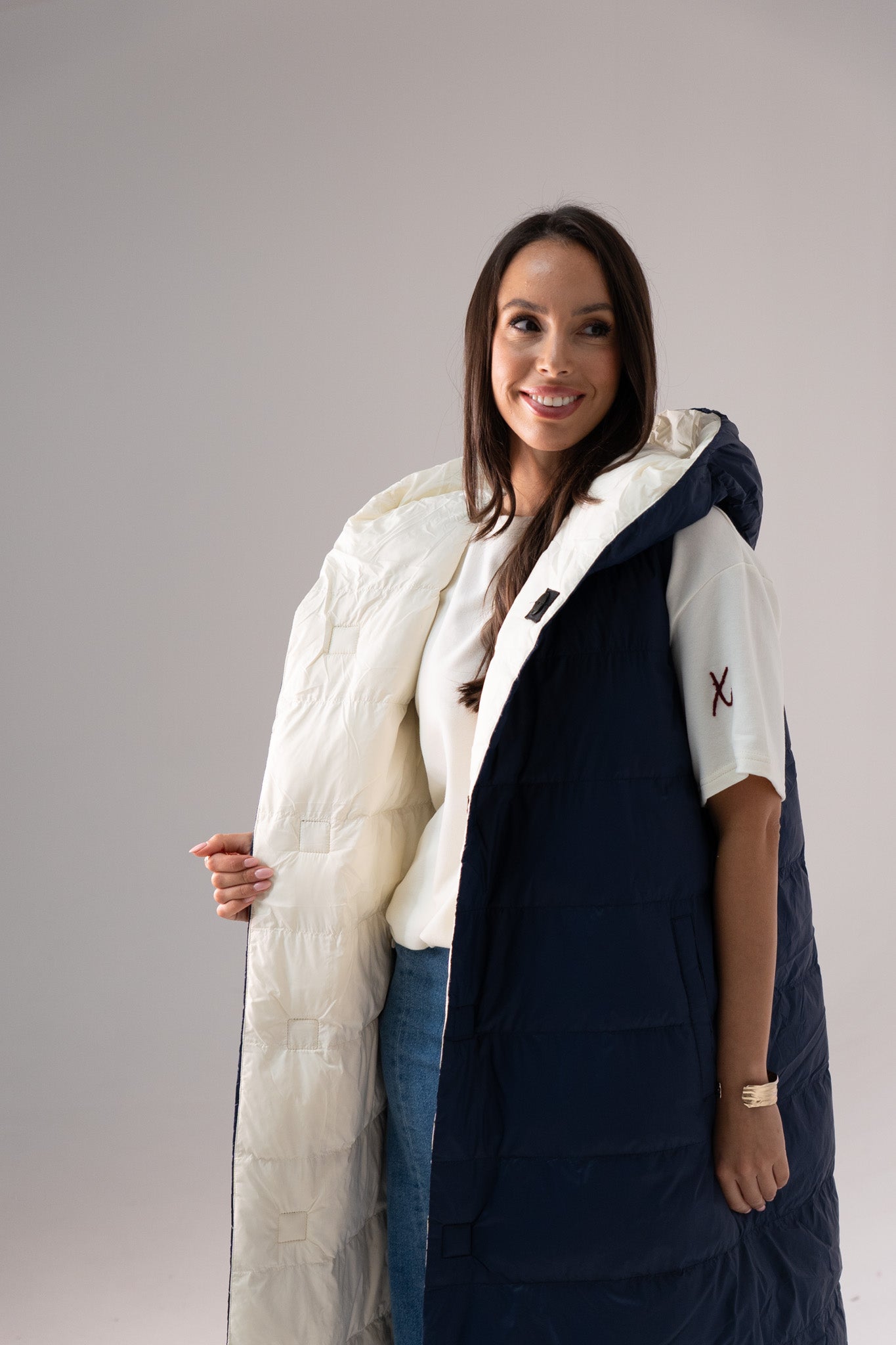 Love Laura Reversible Gilet In Navy & Cream