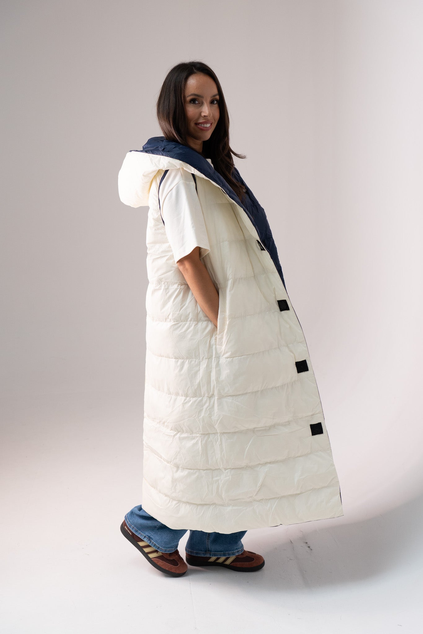 Love Laura Reversible Gilet In Navy & Cream
