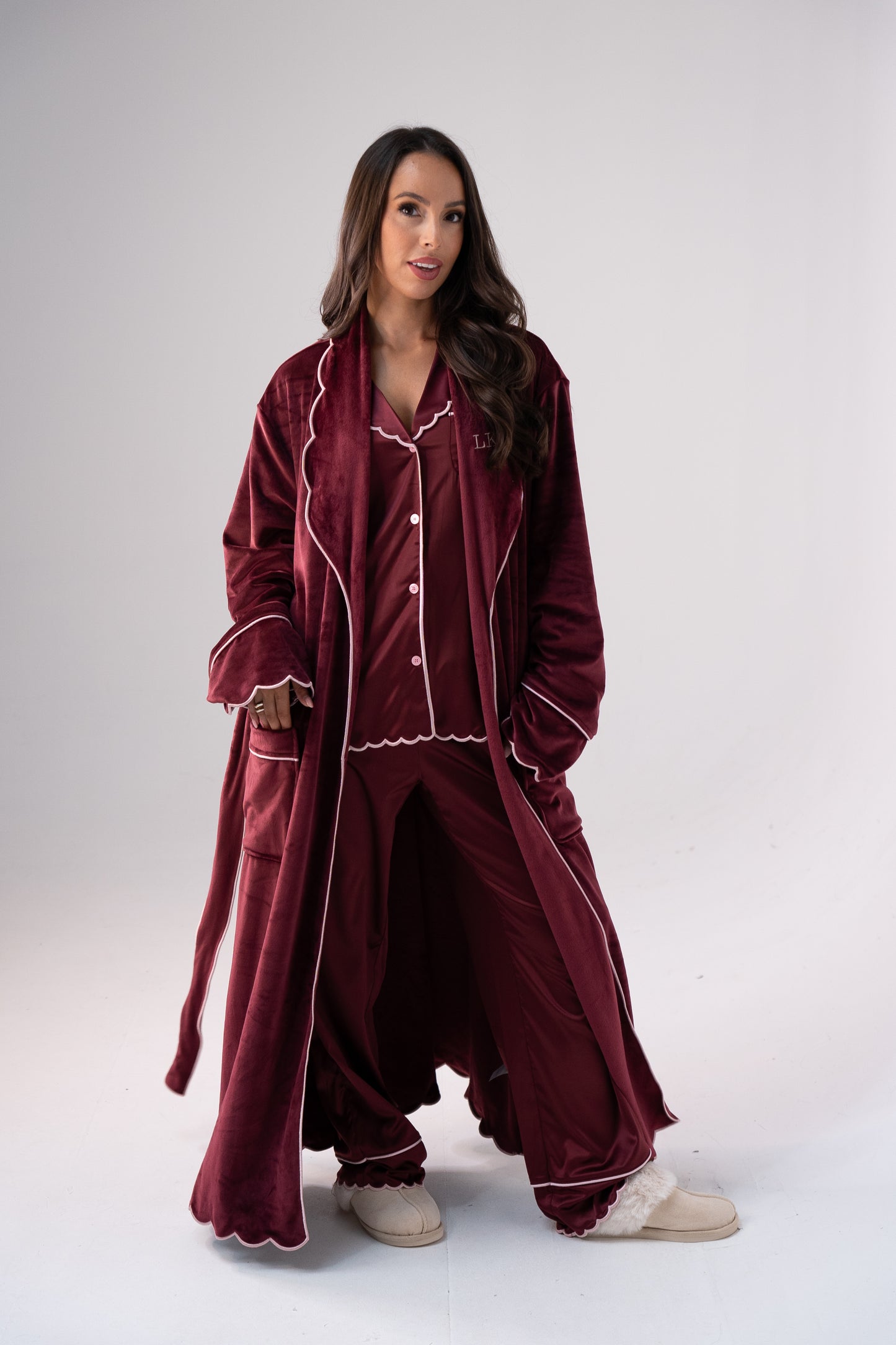 Love Laura Trim Robe In Burgundy