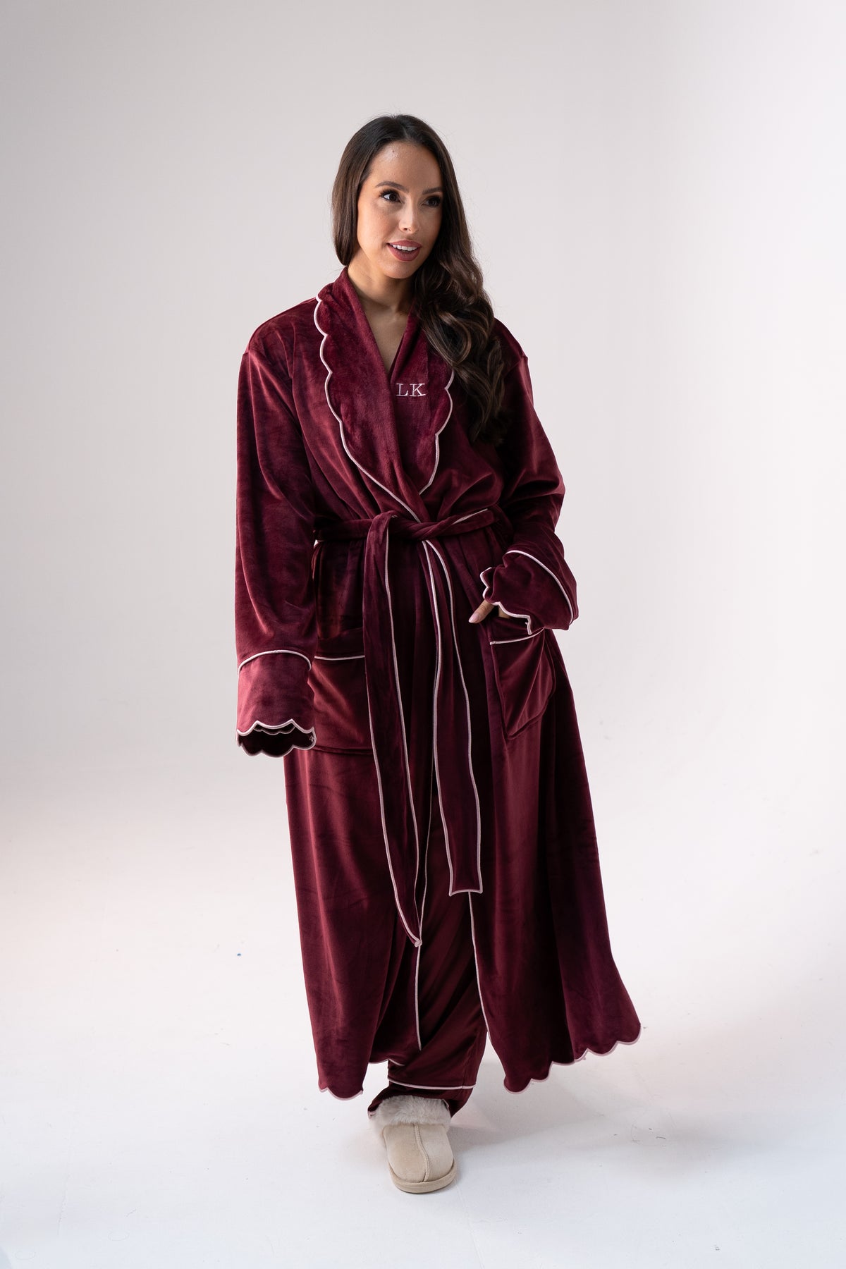 Love Laura Trim Robe In Burgundy