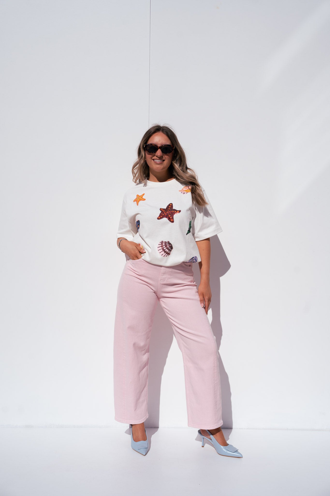 Love Laura Sequin Shell T-Shirt In White