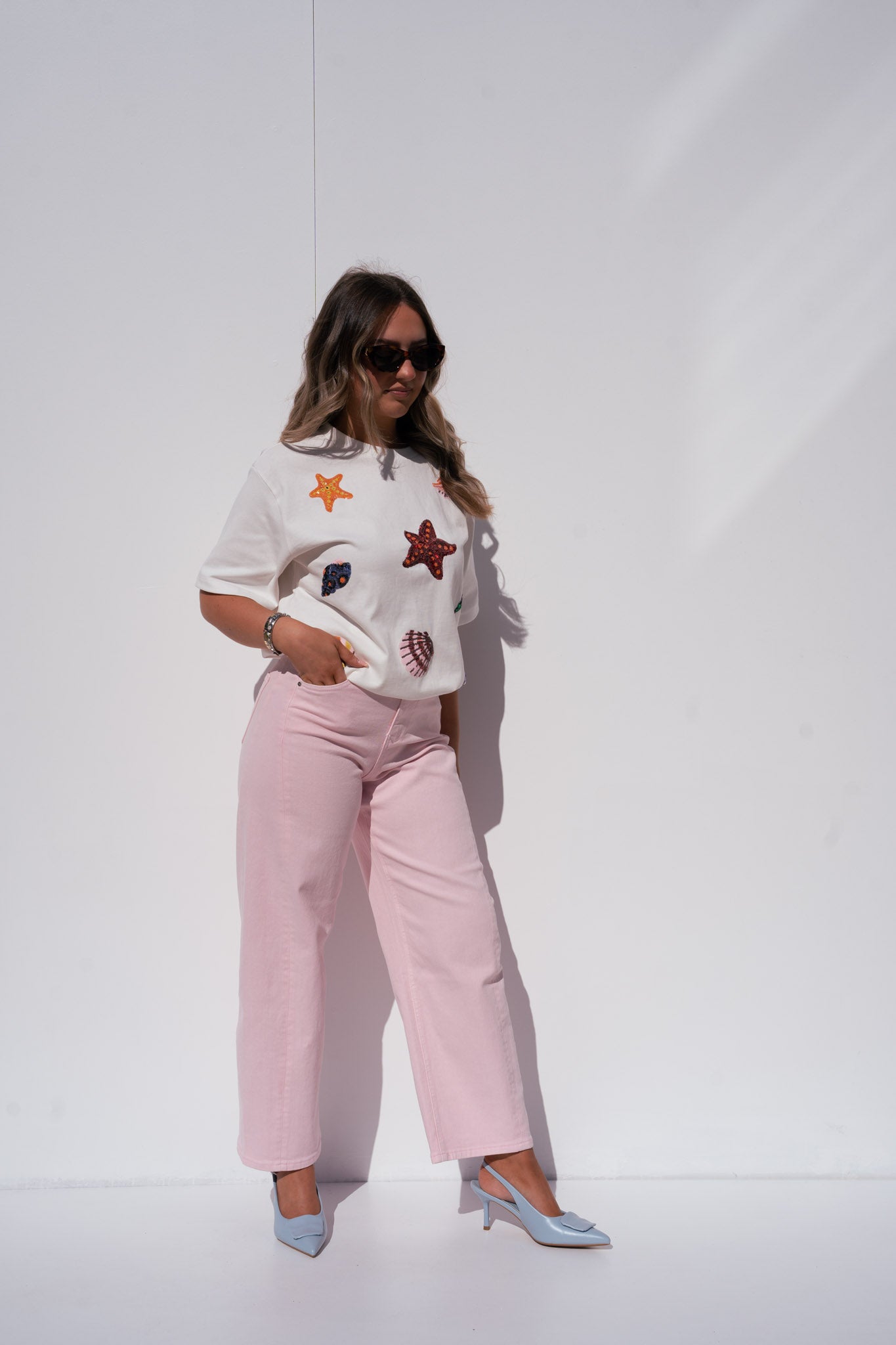 Love Laura Sequin Shell T-Shirt In White