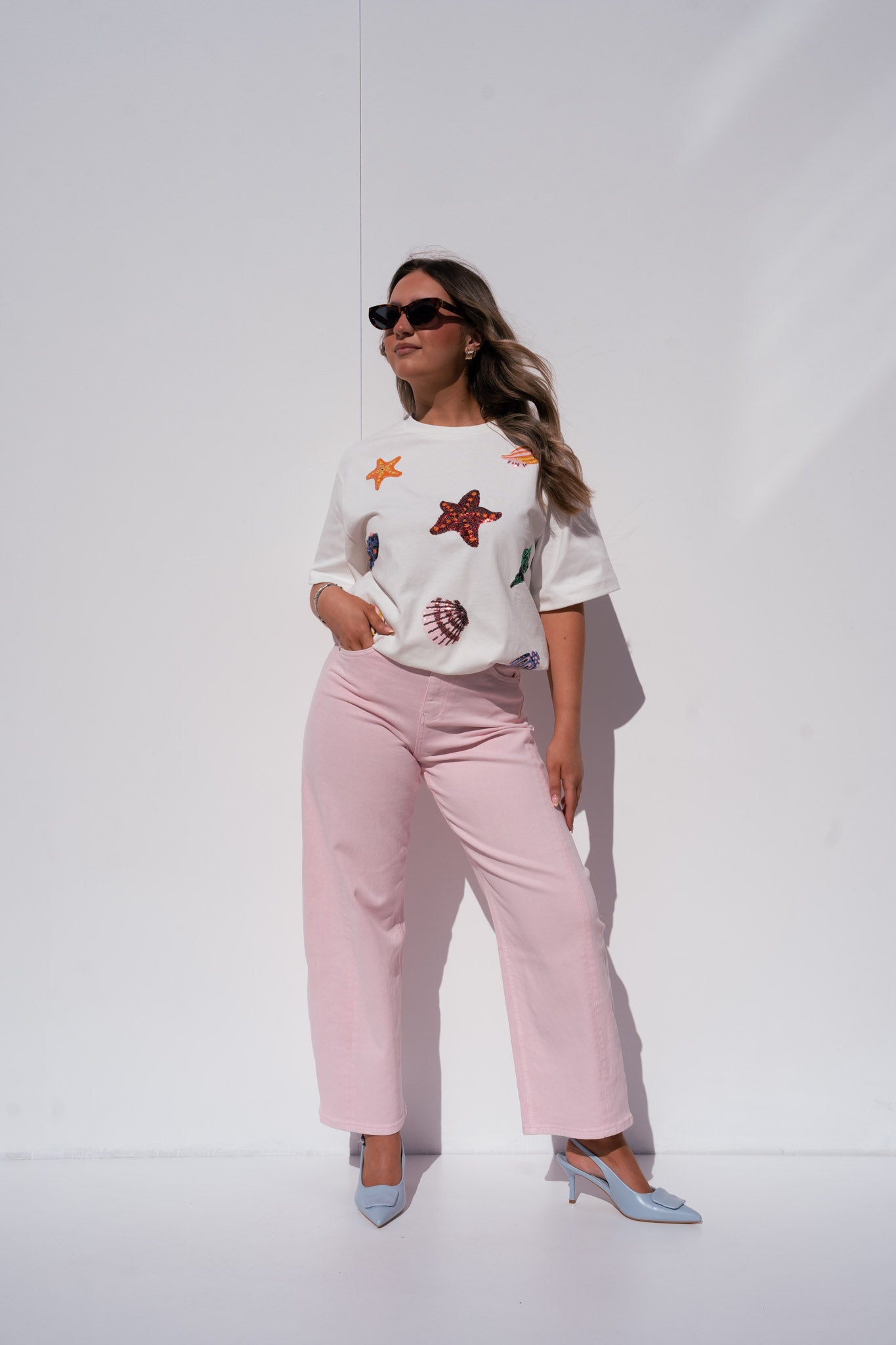 Love Laura Sequin Shell T-Shirt In White