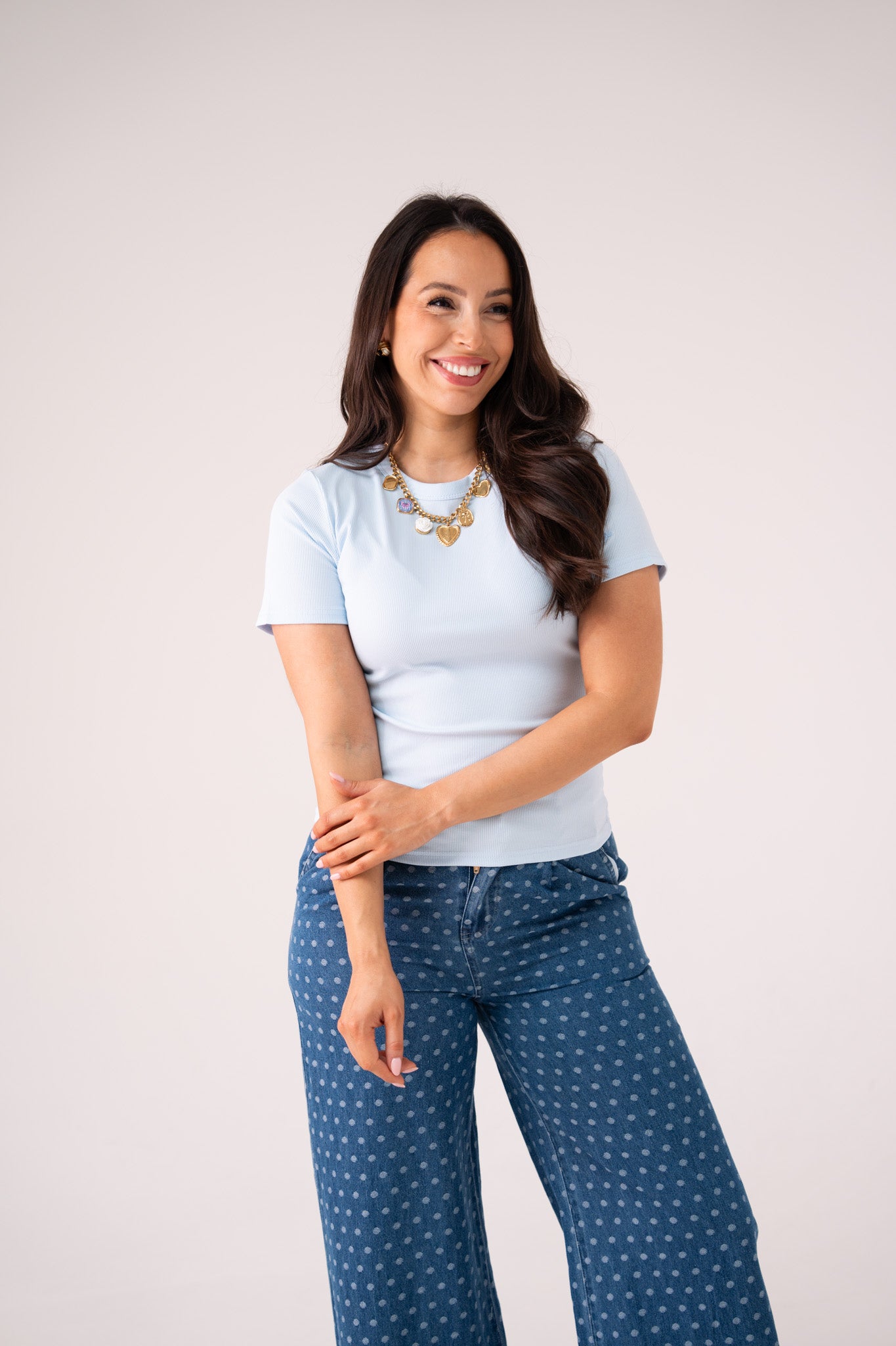 Love Laura Short Sleeve Ribbed T-Shirt In Baby Blue