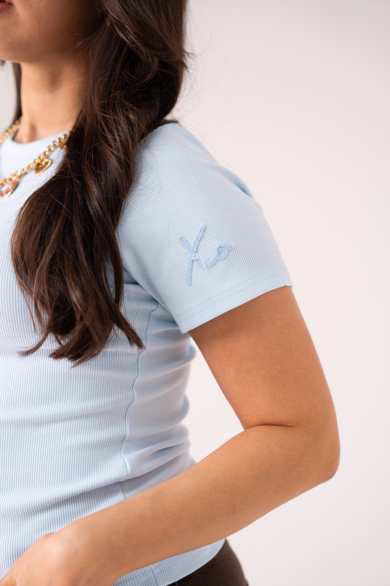 Love Laura Short Sleeve Ribbed T-Shirt In Baby Blue