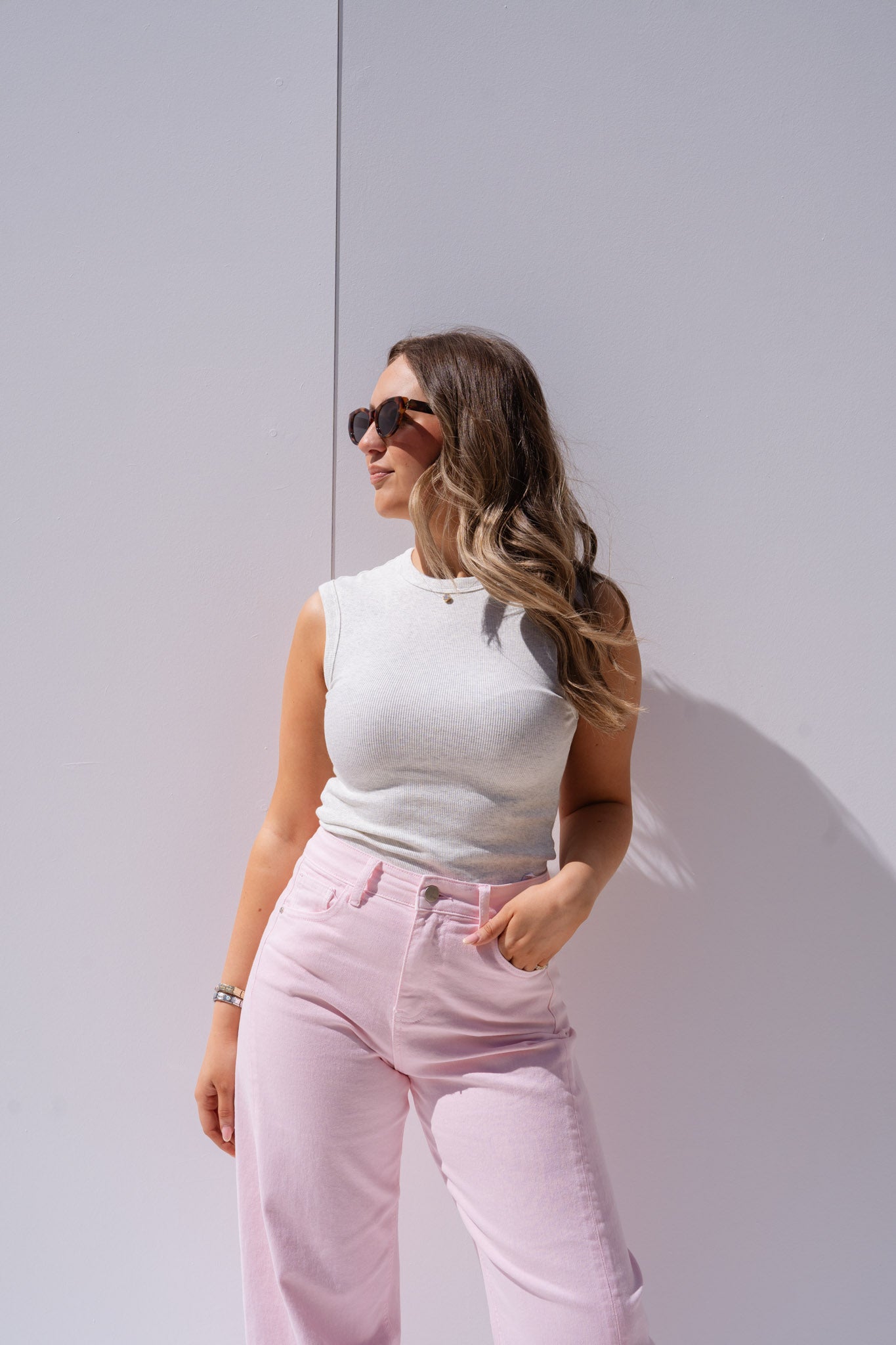 Love Laura Sleeveless Base Top In Grey Marl