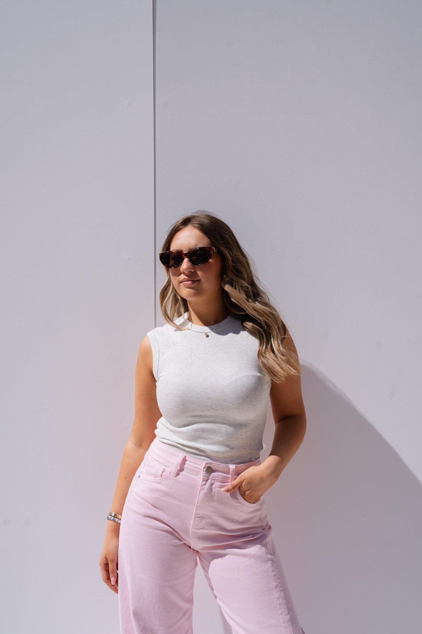 Love Laura Sleeveless Base Top In Grey Marl