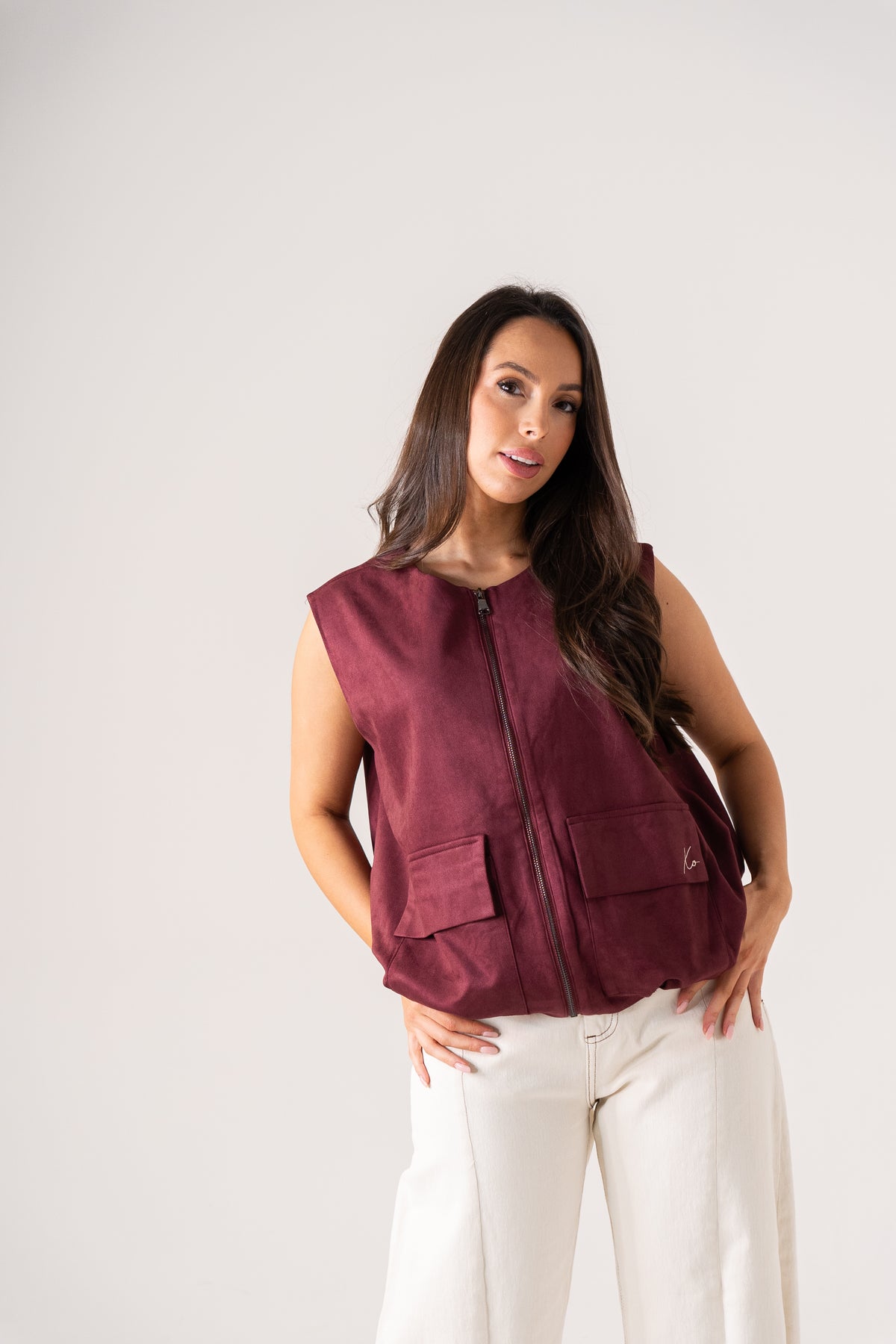 Love Laura Sleeveless Bomber Jacket In Burgundy