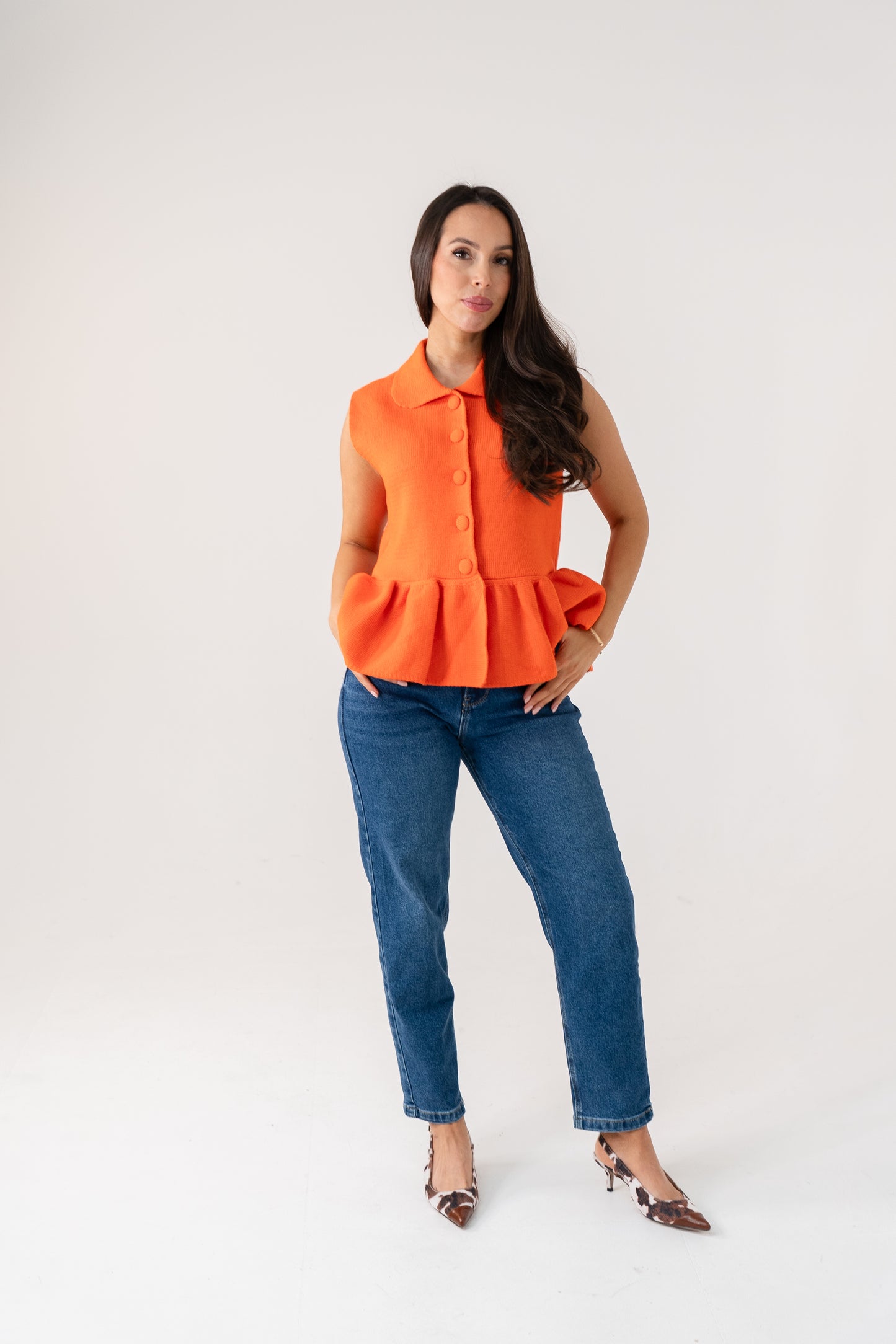Love Laura Peplum Sleeveless Knit In Orange