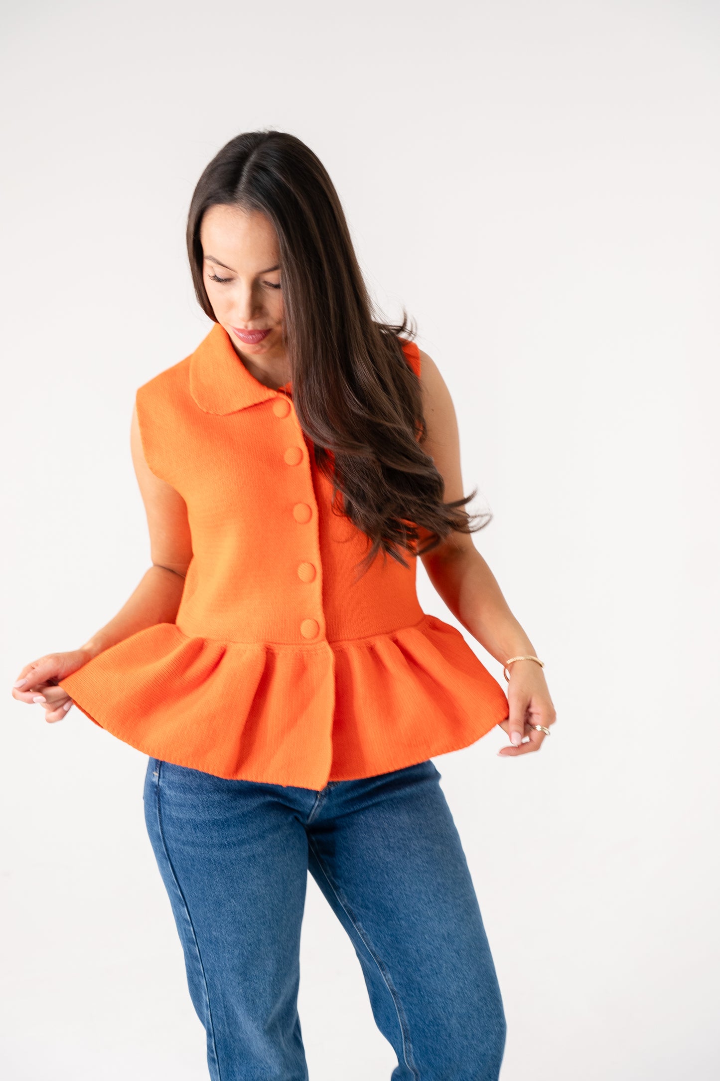 Love Laura Peplum Sleeveless Knit In Orange
