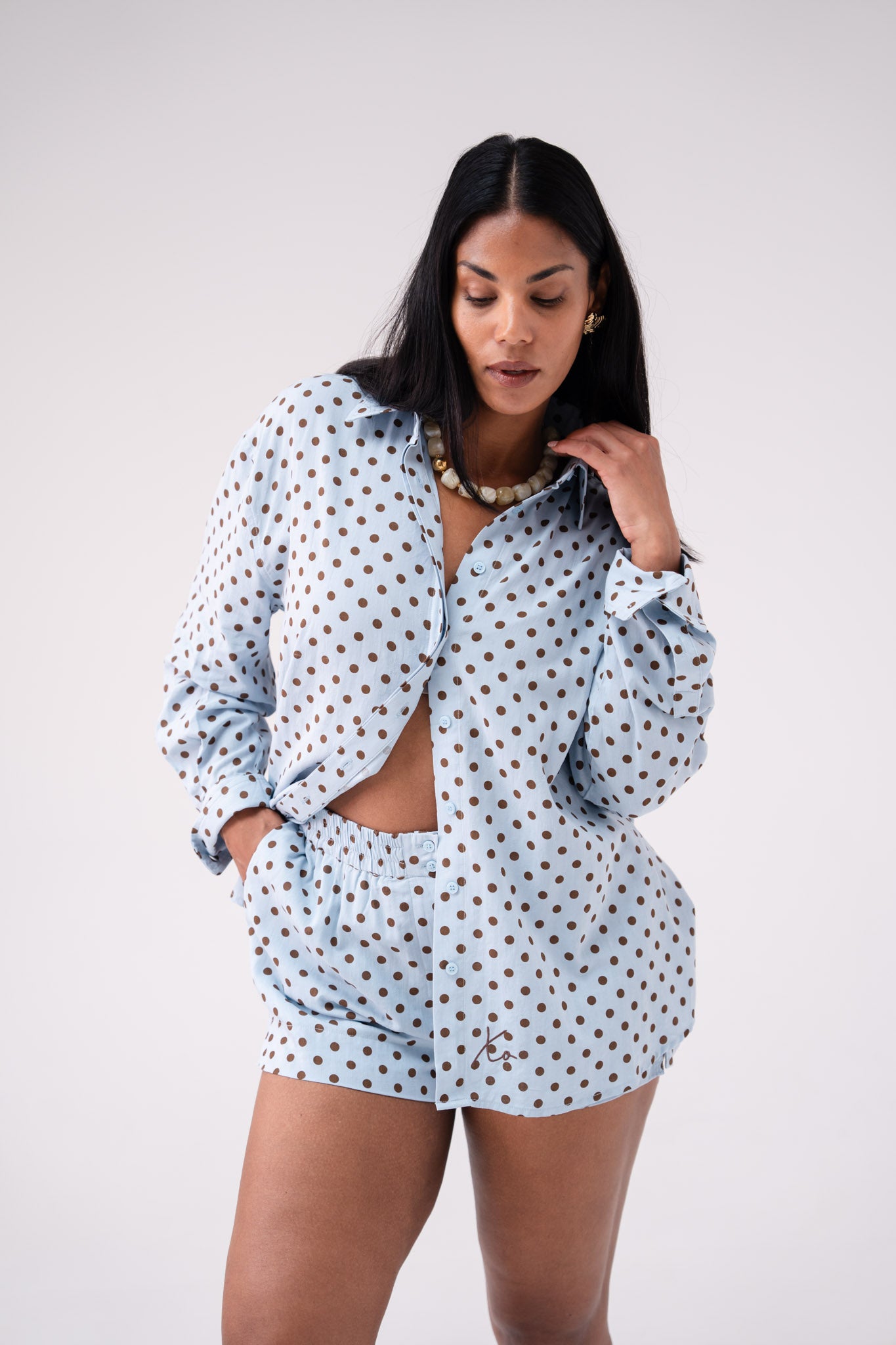 Love Laura Polka Dot Shirt In Blue