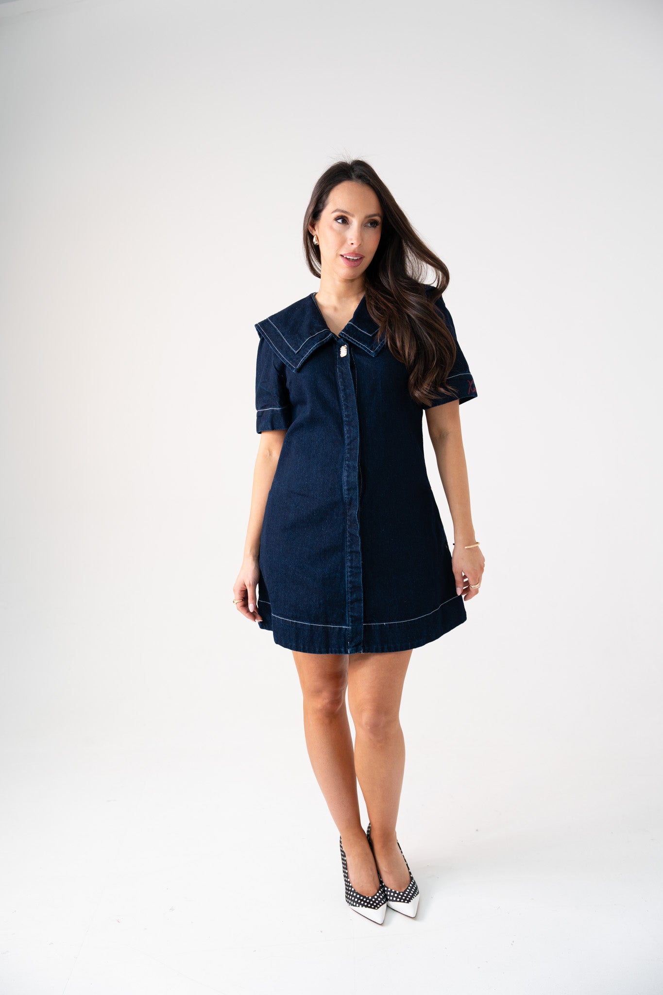 Love Laura Statement Collar Dress In Dark Wash
