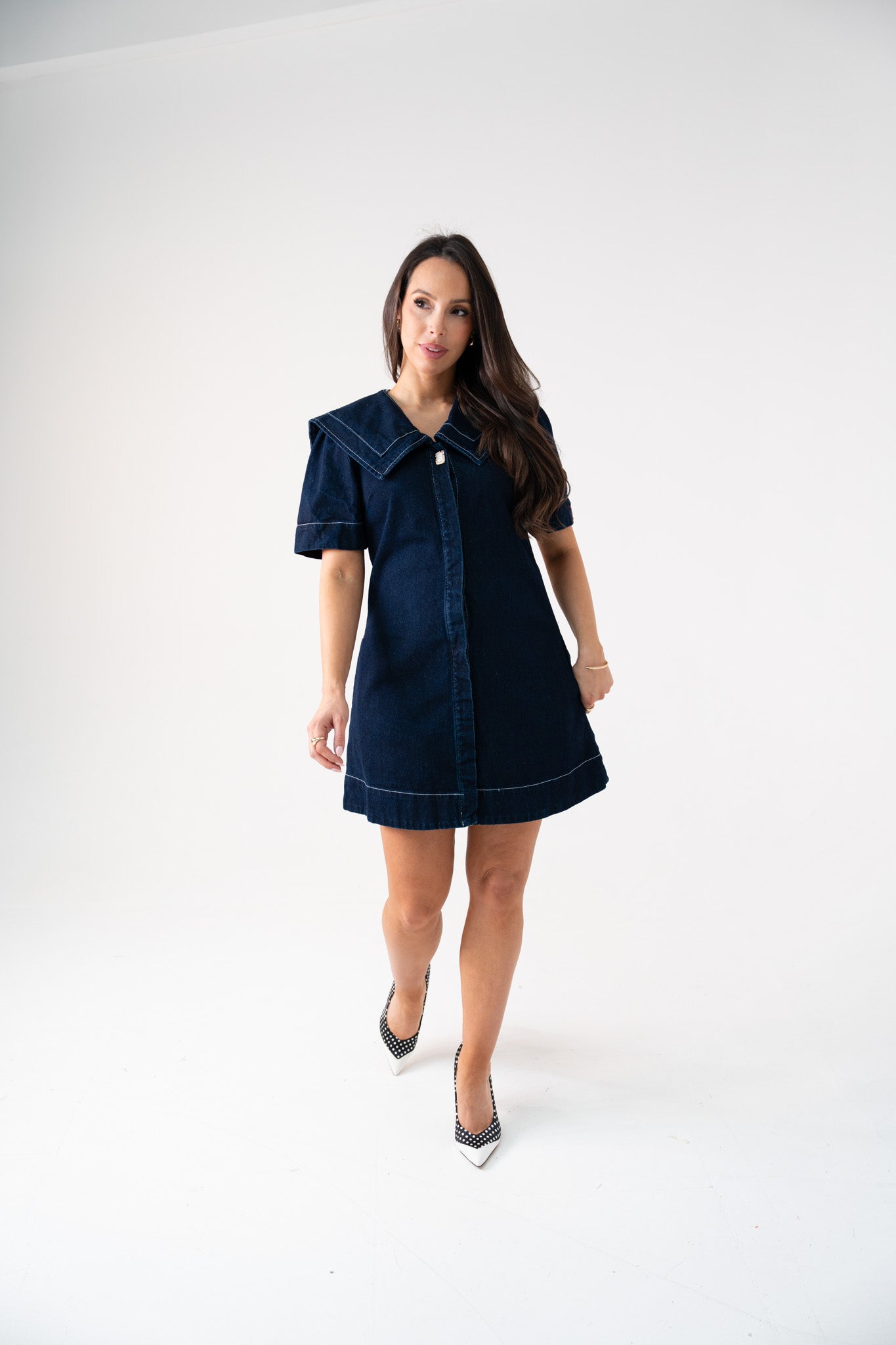 Love Laura Statement Collar Dress In Dark Wash