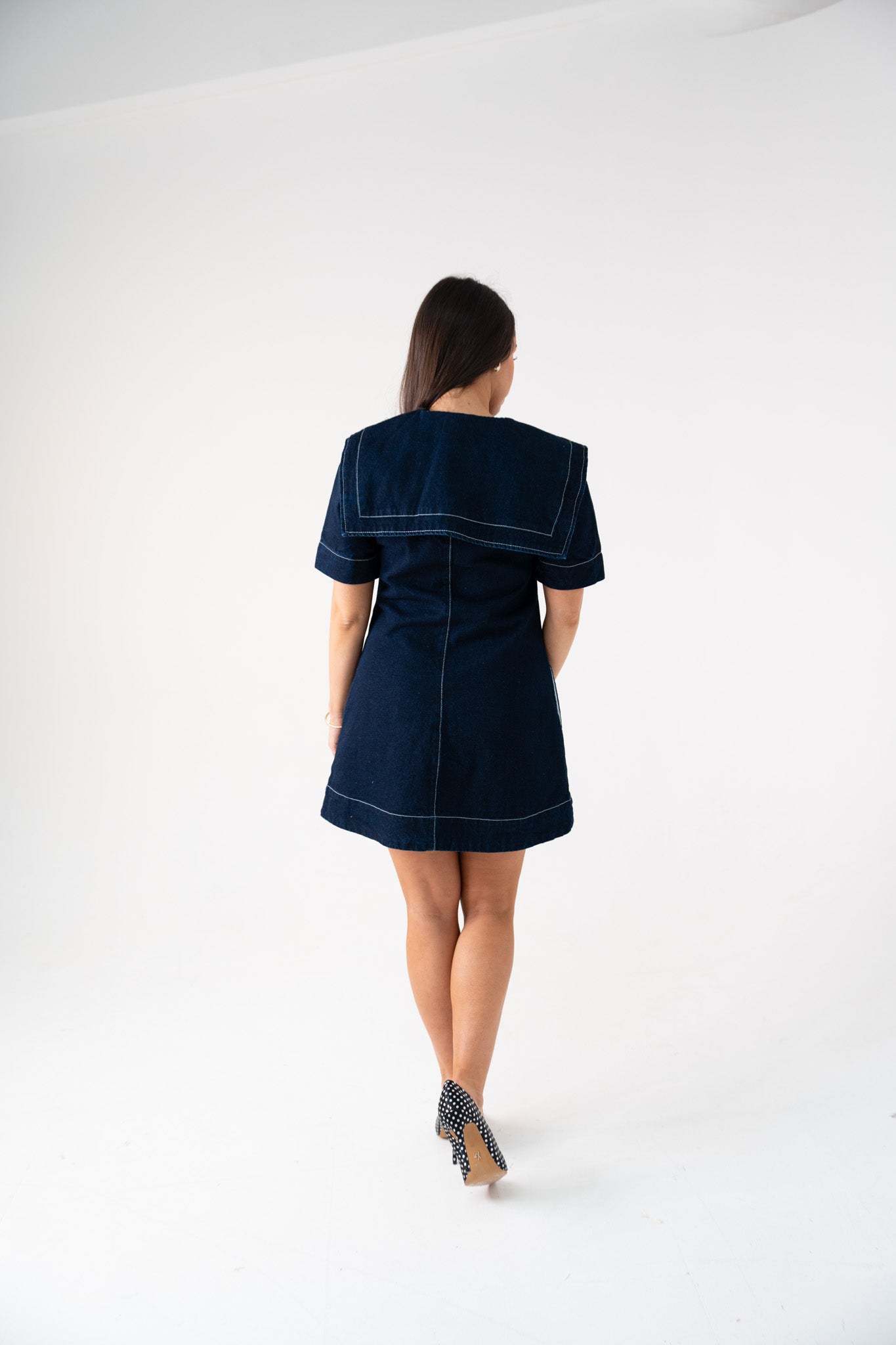 Love Laura Statement Collar Dress In Dark Wash