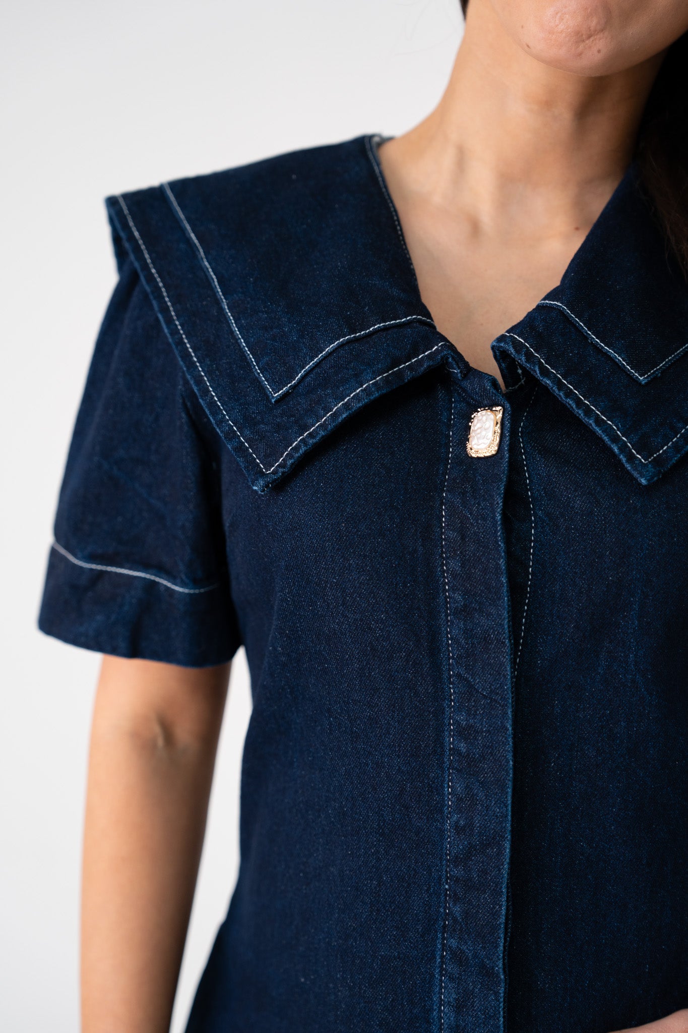 Love Laura Statement Collar Dress In Dark Wash