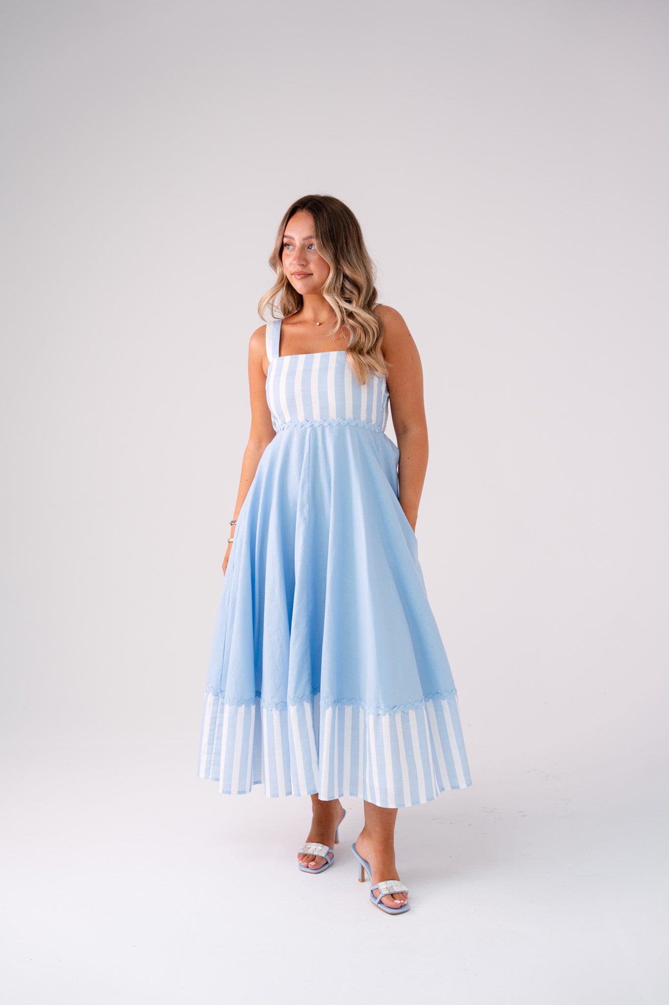 Love Laura Stripe Midi Dress In Blue