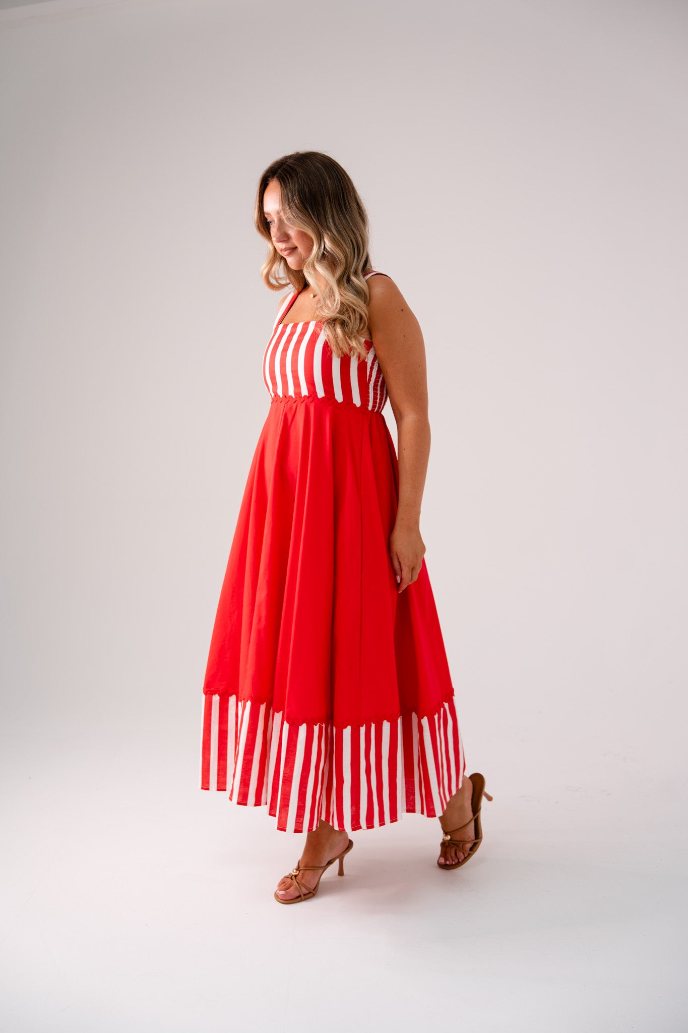 Love Laura Stripe Midi Dress In Red