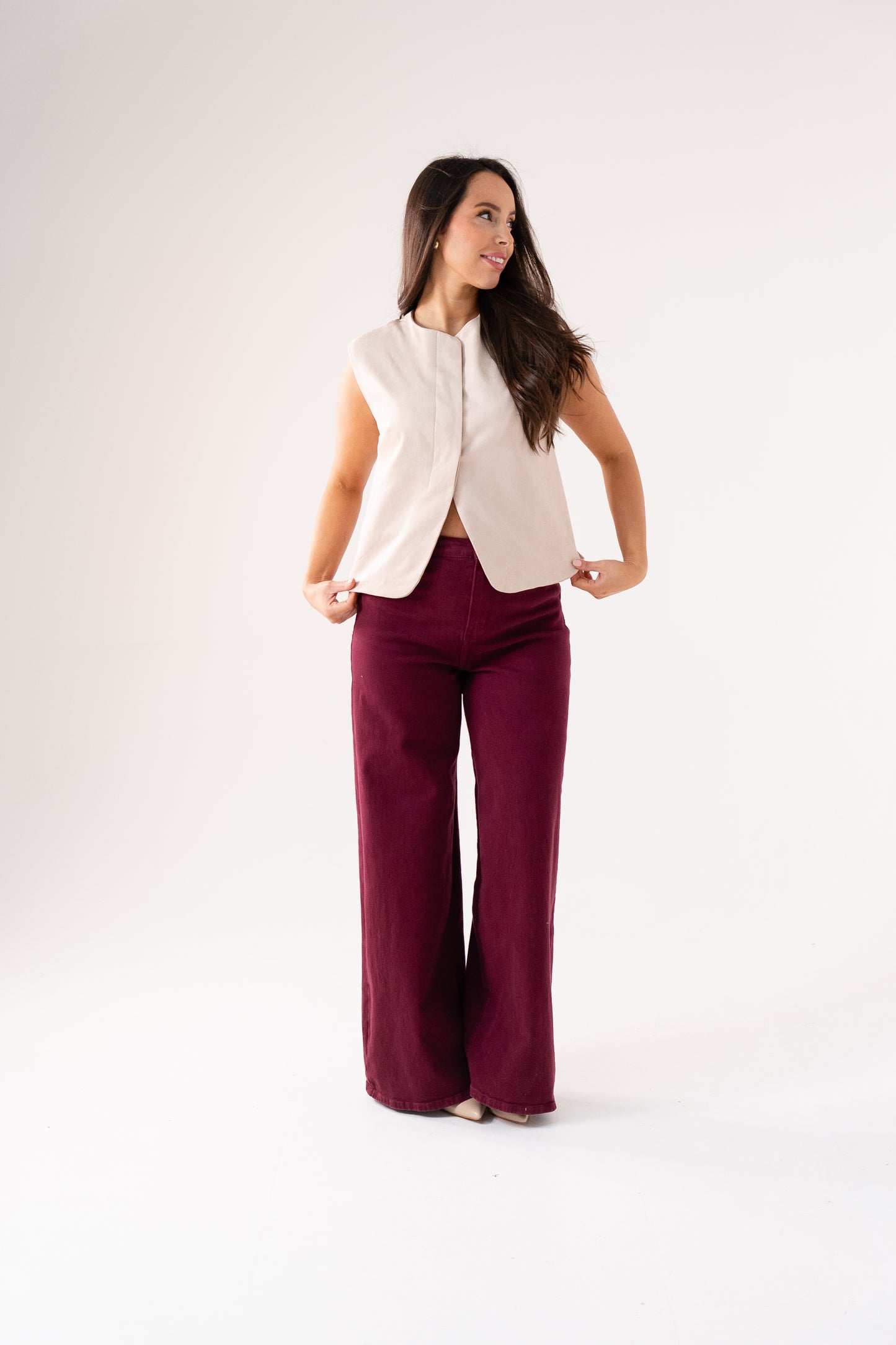 Love Laura Faux Suede Waistcoat In Neutral