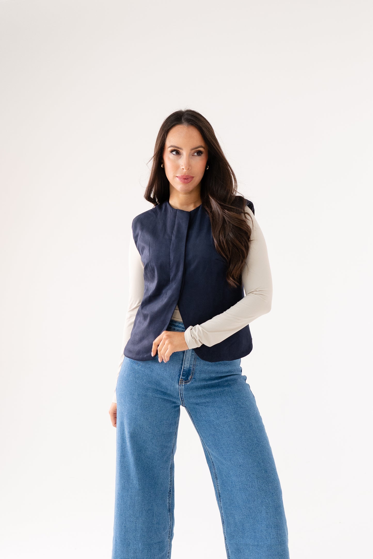 Love Laura Faux Suede Waistcoat In Navy