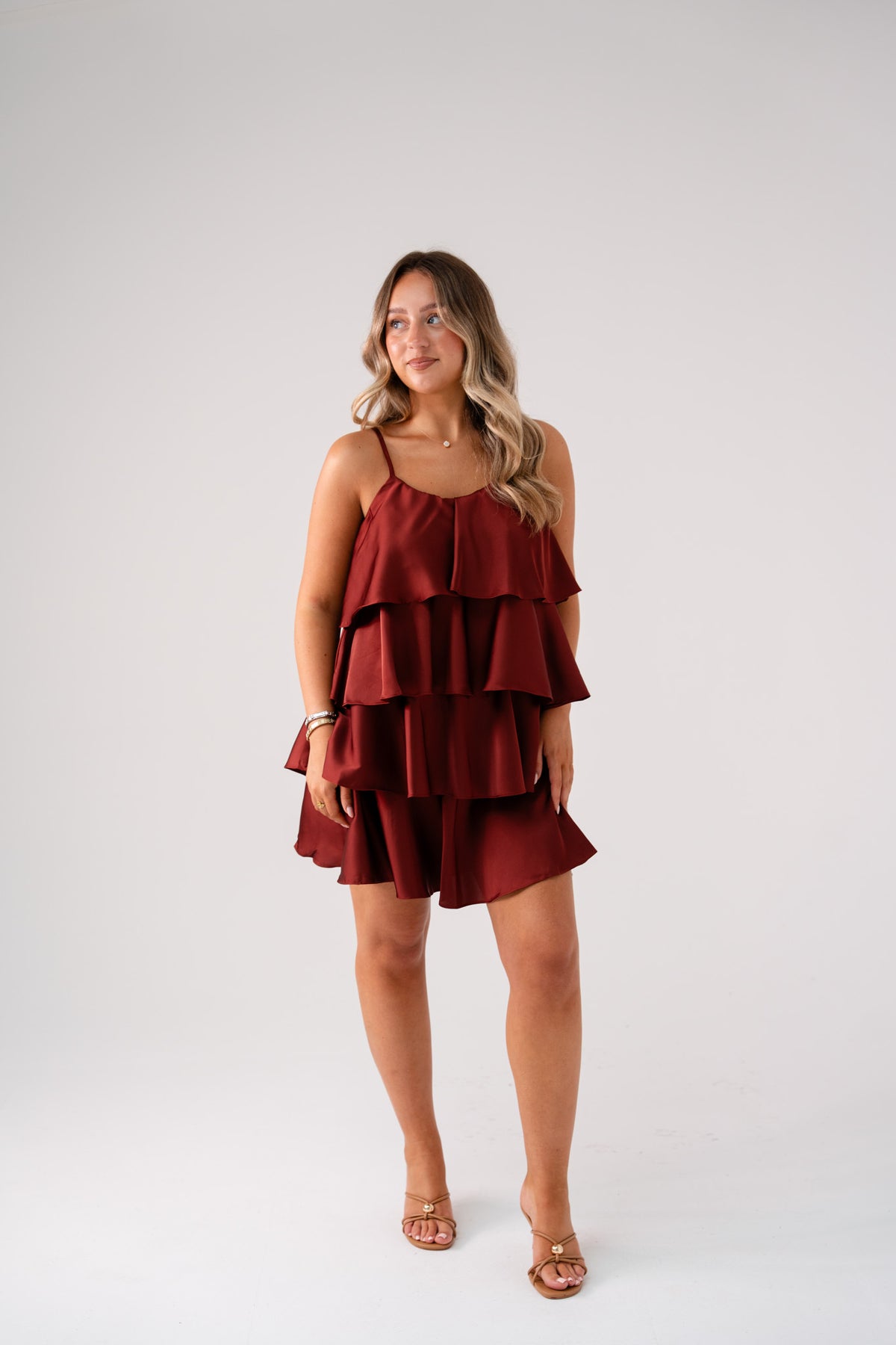 Love Laura Tiered Mini Dress In Bronze