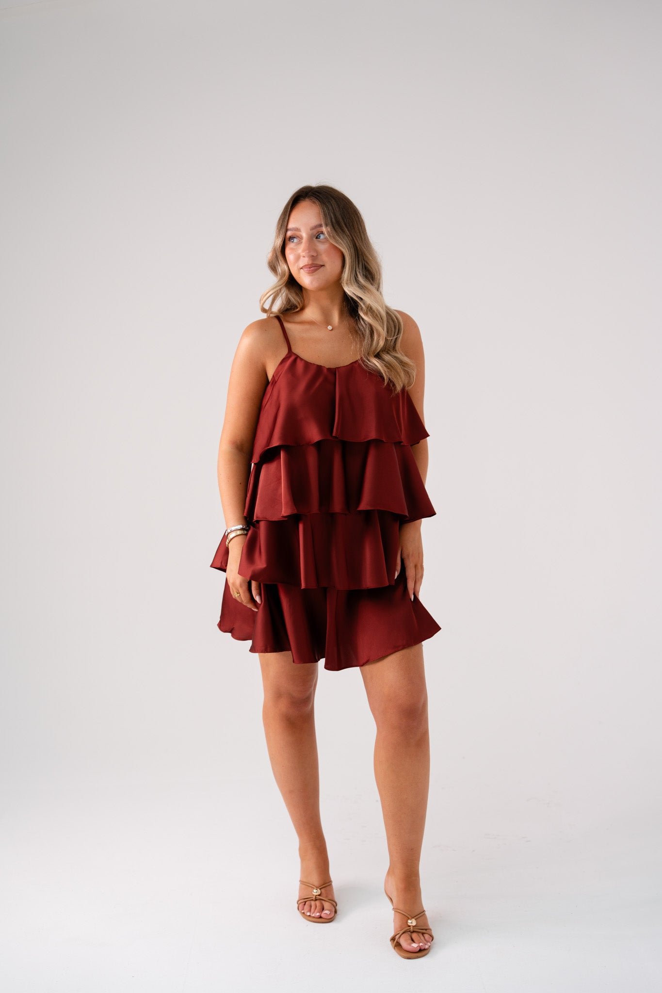 Love Laura Tiered Mini Dress In Bronze