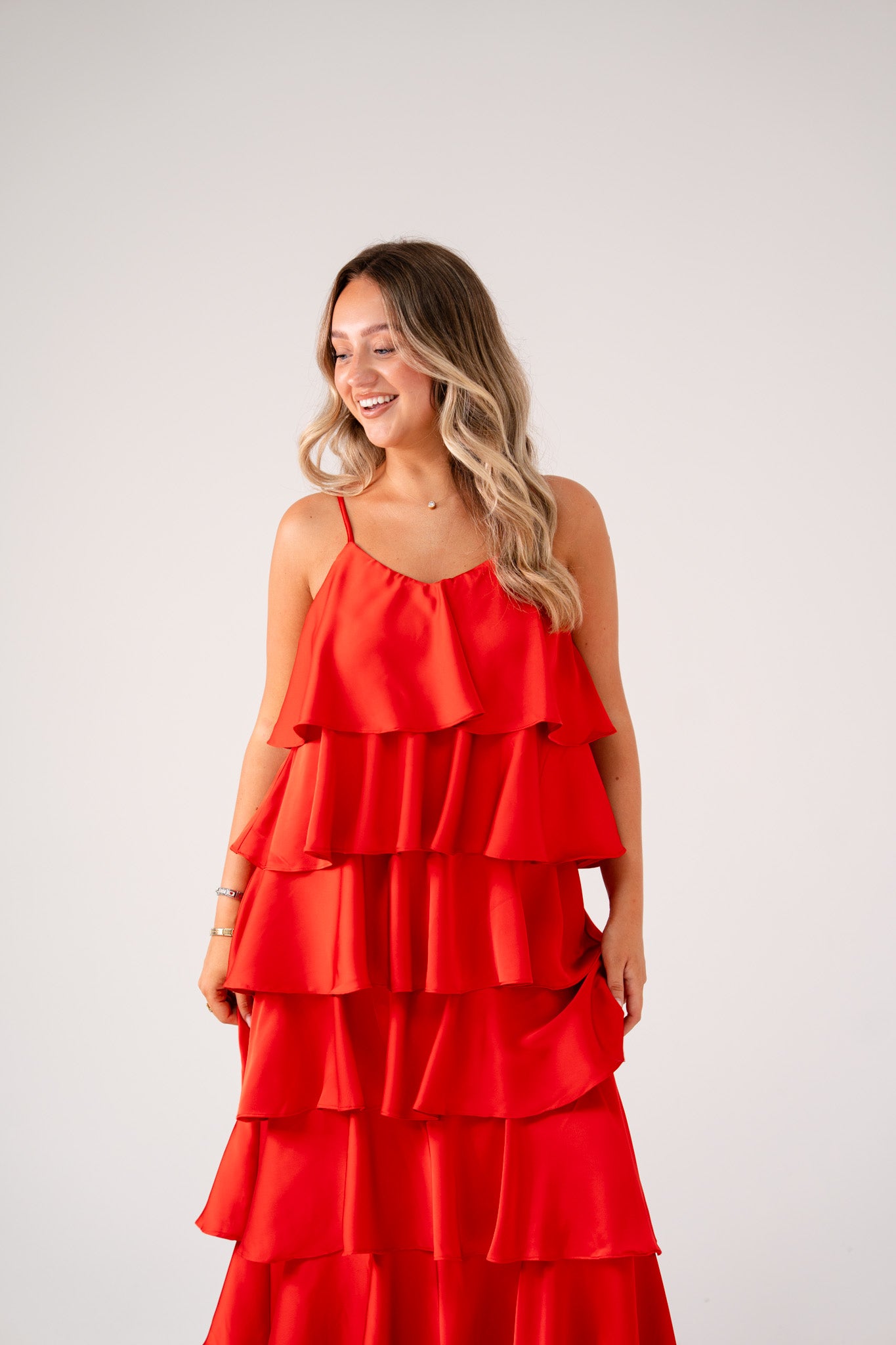 Love Laura Tiered Midi Dress In Red