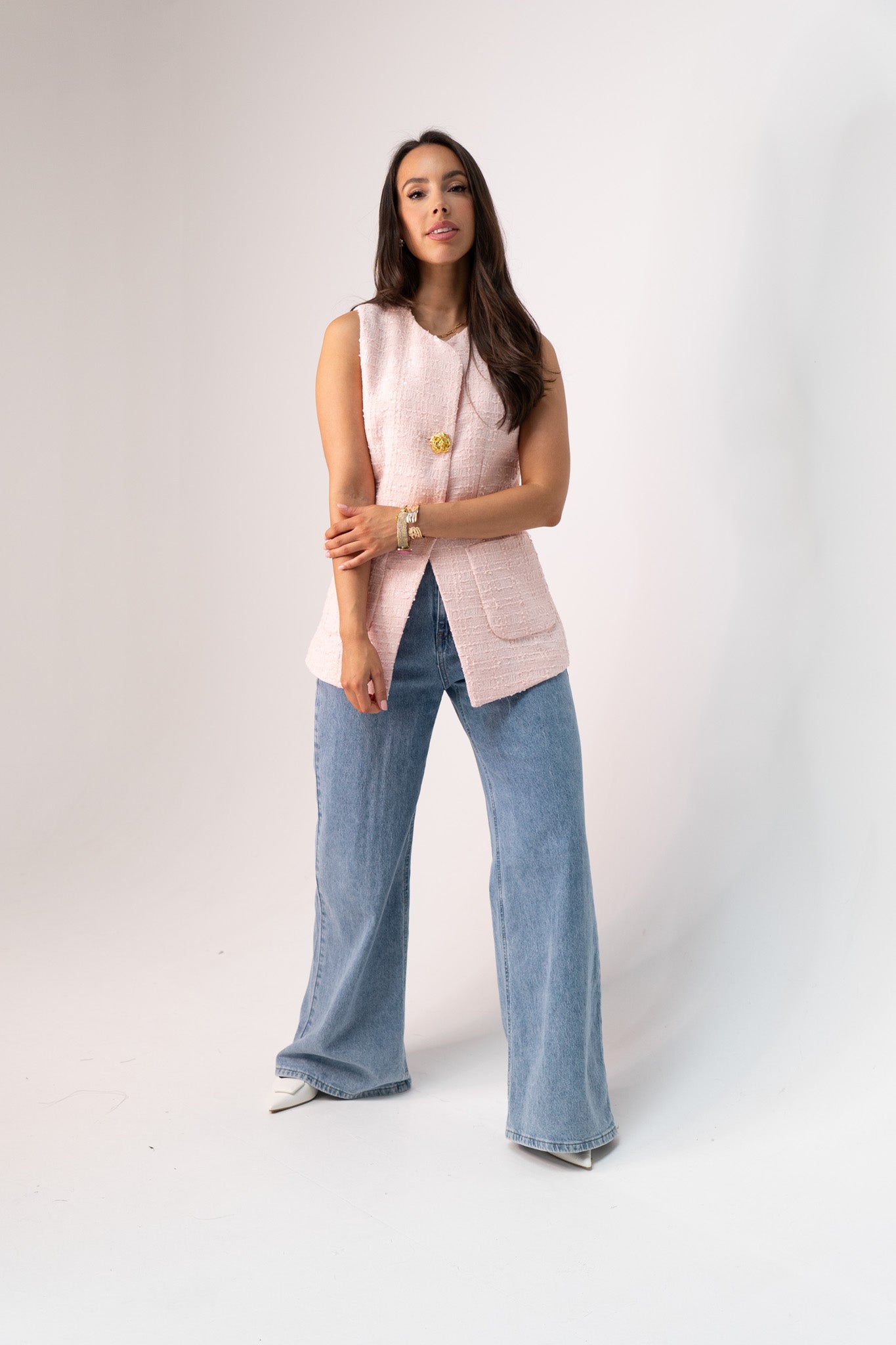 Love Laura Tweed Waistcoat In Pink
