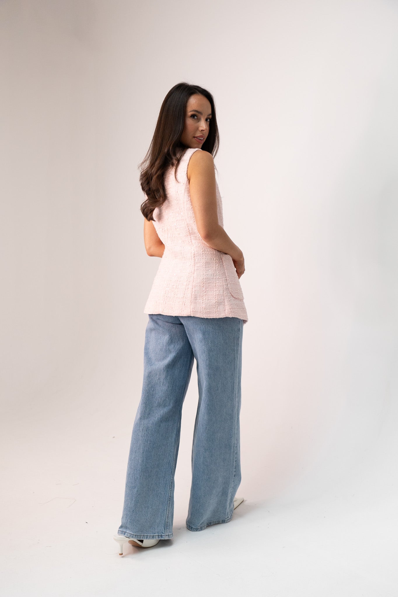 Love Laura Tweed Waistcoat In Pink