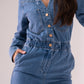 Love Laura Utility Jumpsuit In Mid Wash