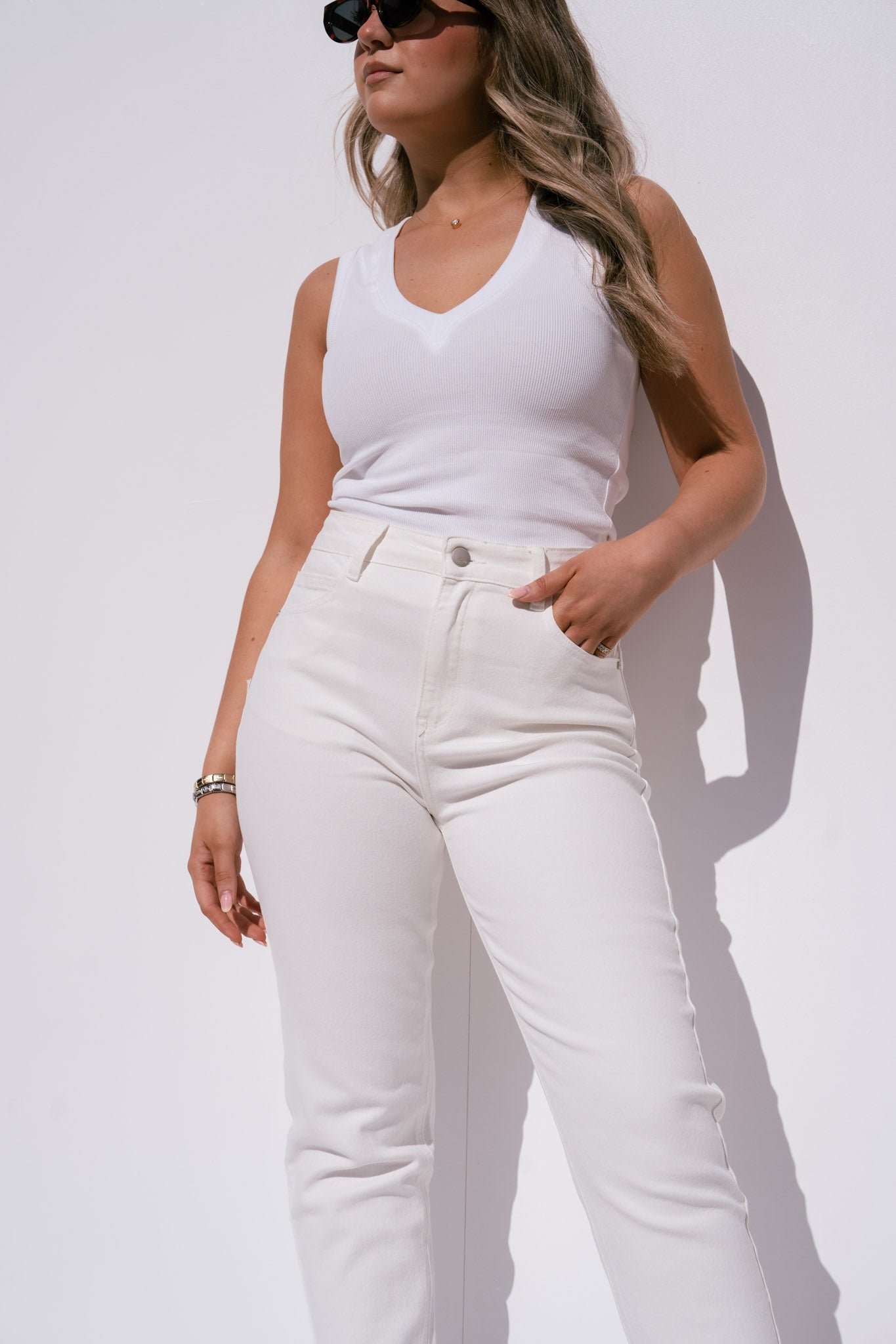 Love Laura V-Neck Vest Top In White