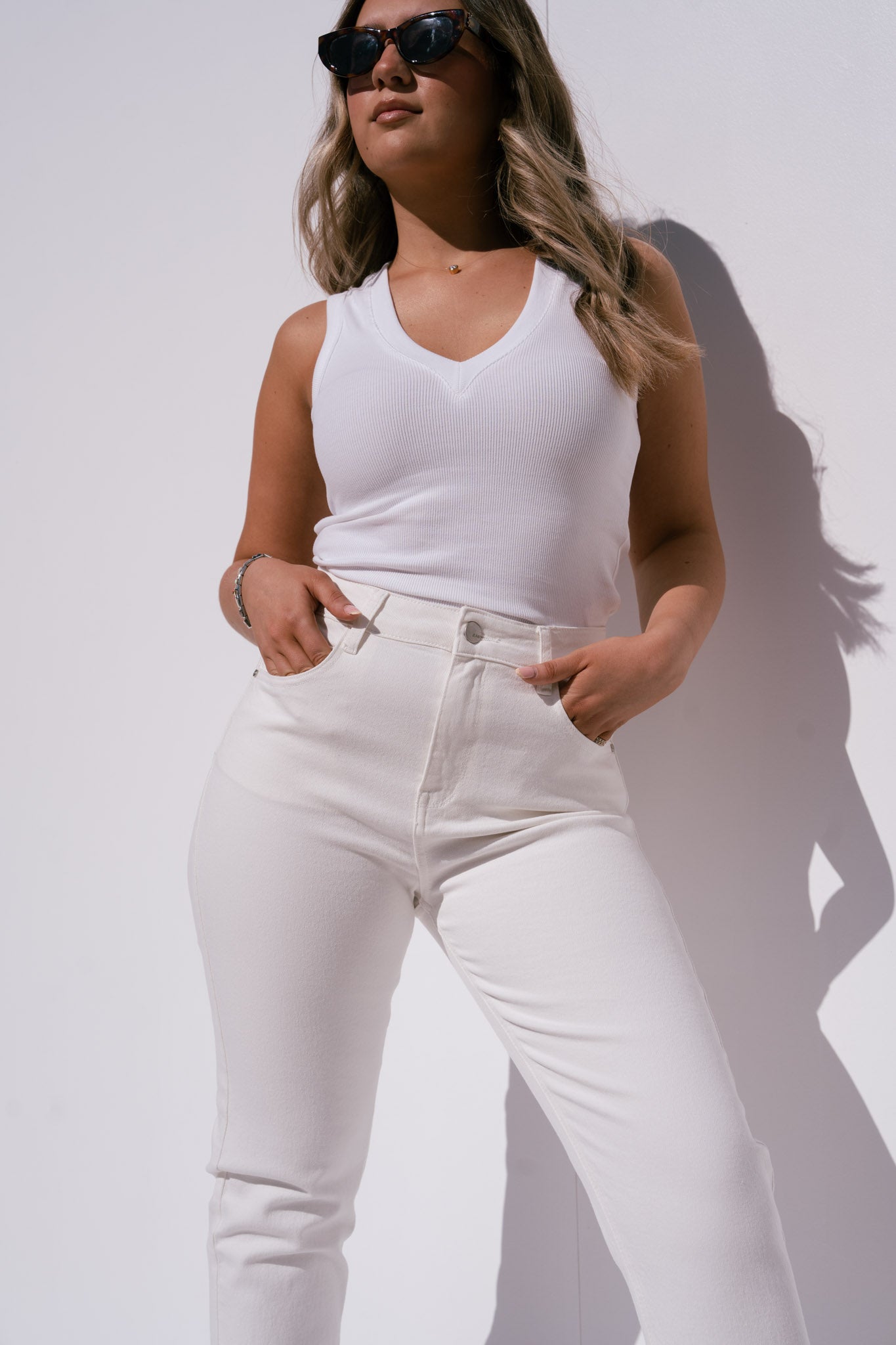 Love Laura V-Neck Vest Top In White
