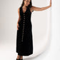 Love Laura Pearl Button Velvet Dress In Black
