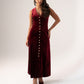 Love Laura Pearl Button Velvet Dress In Burgundy