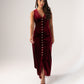 Love Laura Pearl Button Velvet Dress In Burgundy