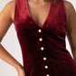 Love Laura Pearl Button Velvet Dress In Burgundy