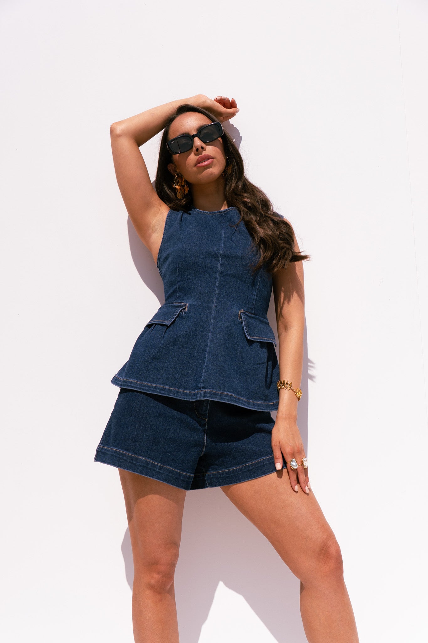 Love Laura Peplum Top In Denim