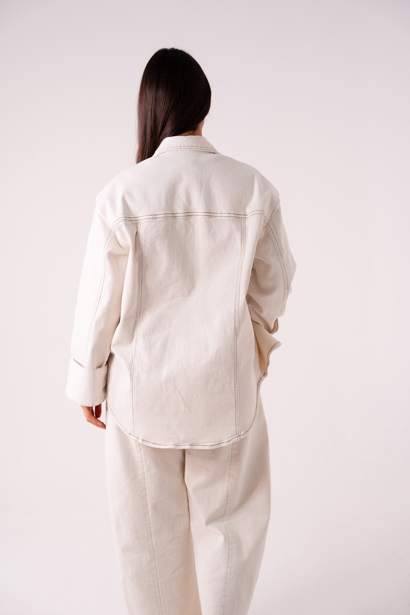 Love Laura Chocolate Stitched Shacket In Cream
