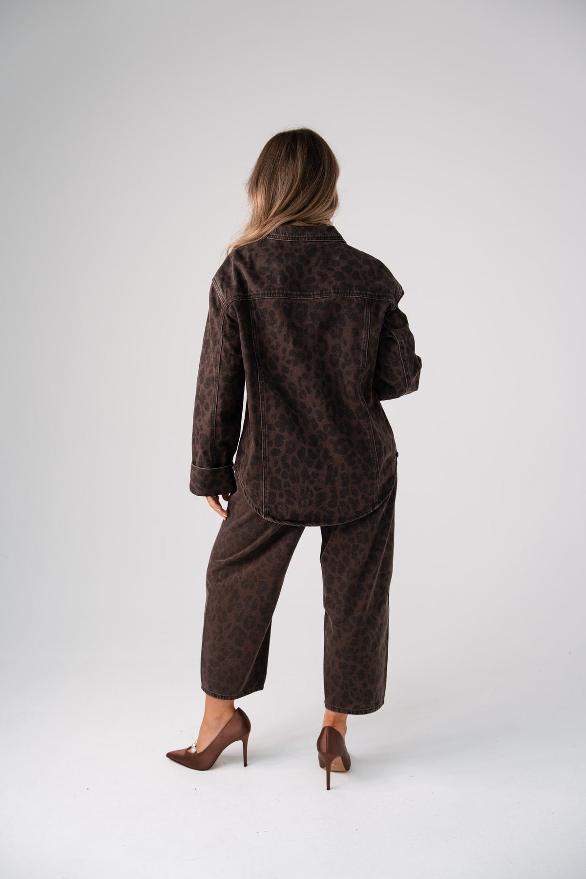 Love Laura Denim Shacket In Dark Leopard Print