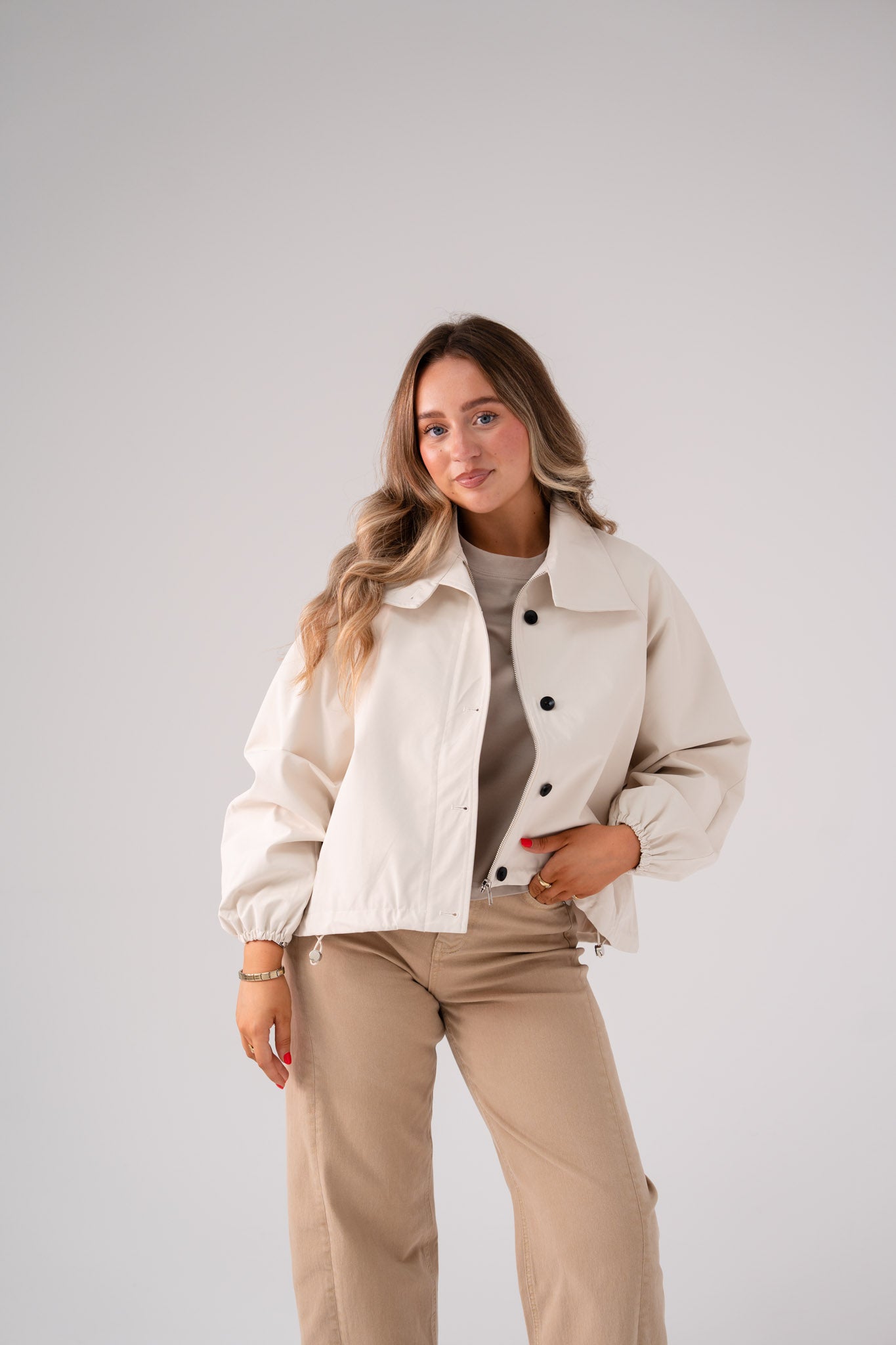 Love Laura Funnel Neck Jacket In Nude