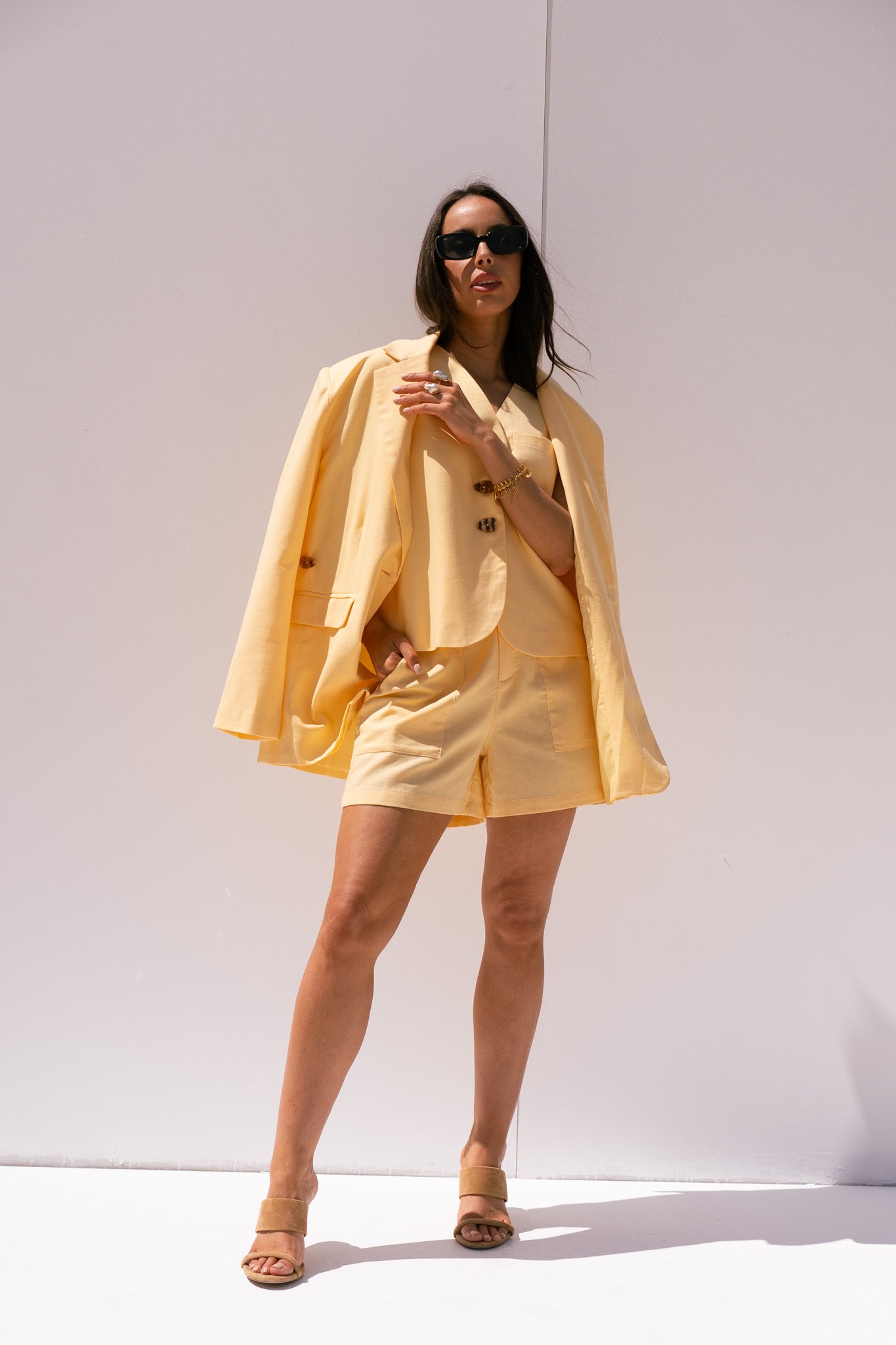 Love Laura Linen Shorts In Lemon