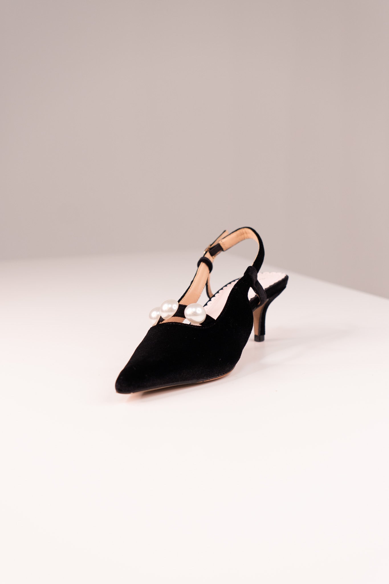 Love Laura Pearl Detail Kitten Heel In Black