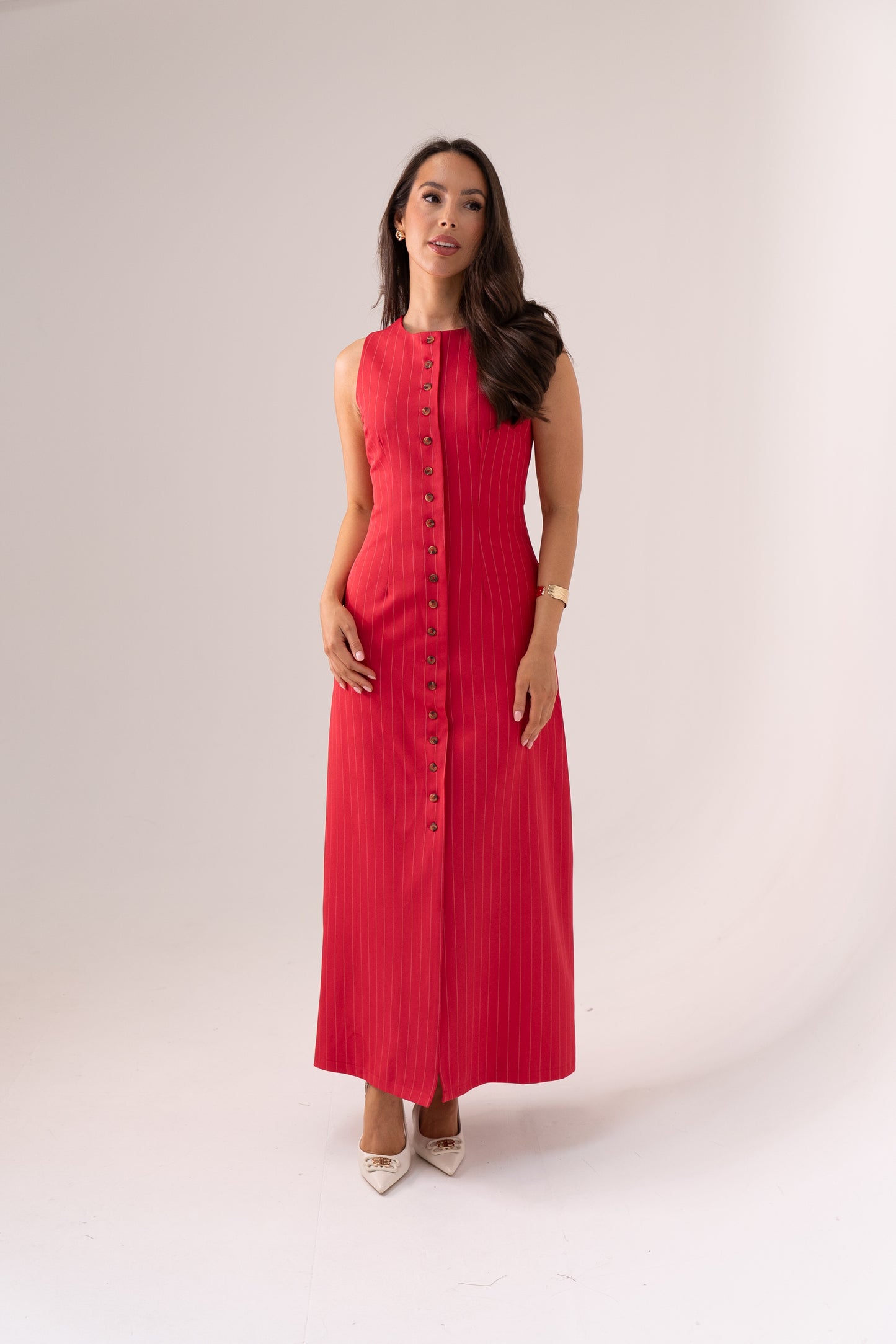 Love Laura Pinstripe Shirt Dress In Raspberry