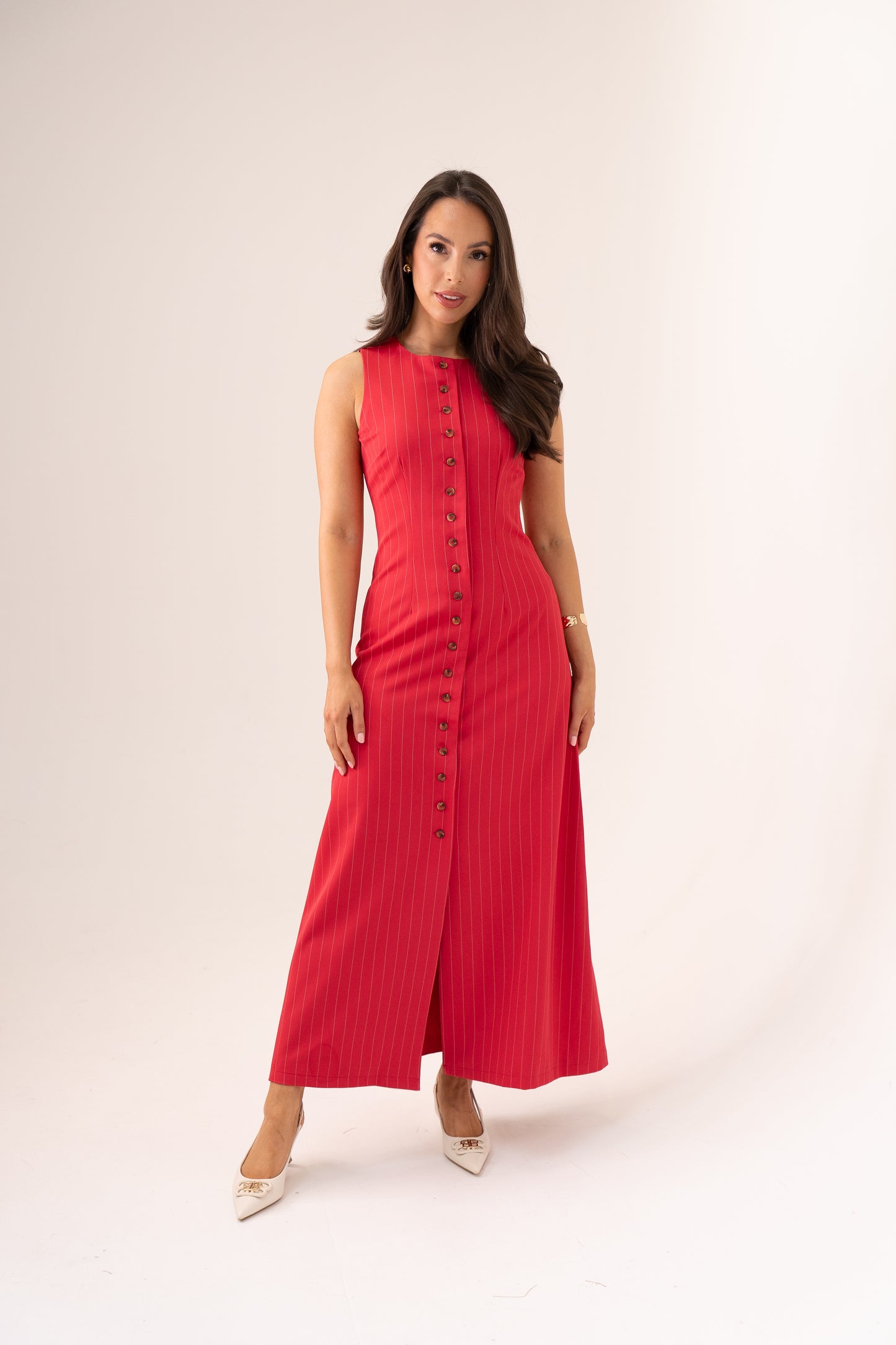 Love Laura Pinstripe Shirt Dress In Raspberry
