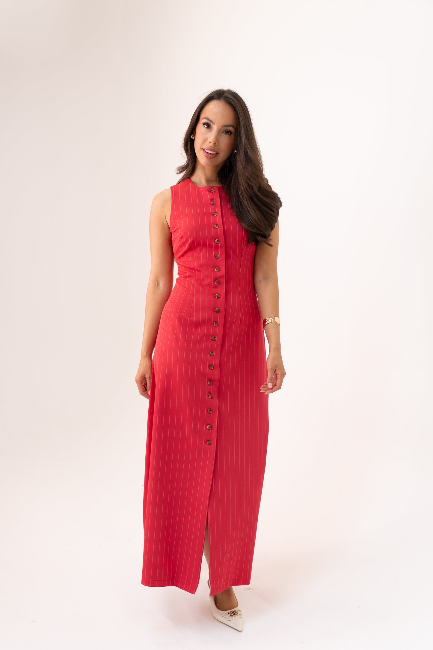 Love Laura Pinstripe Shirt Dress In Raspberry