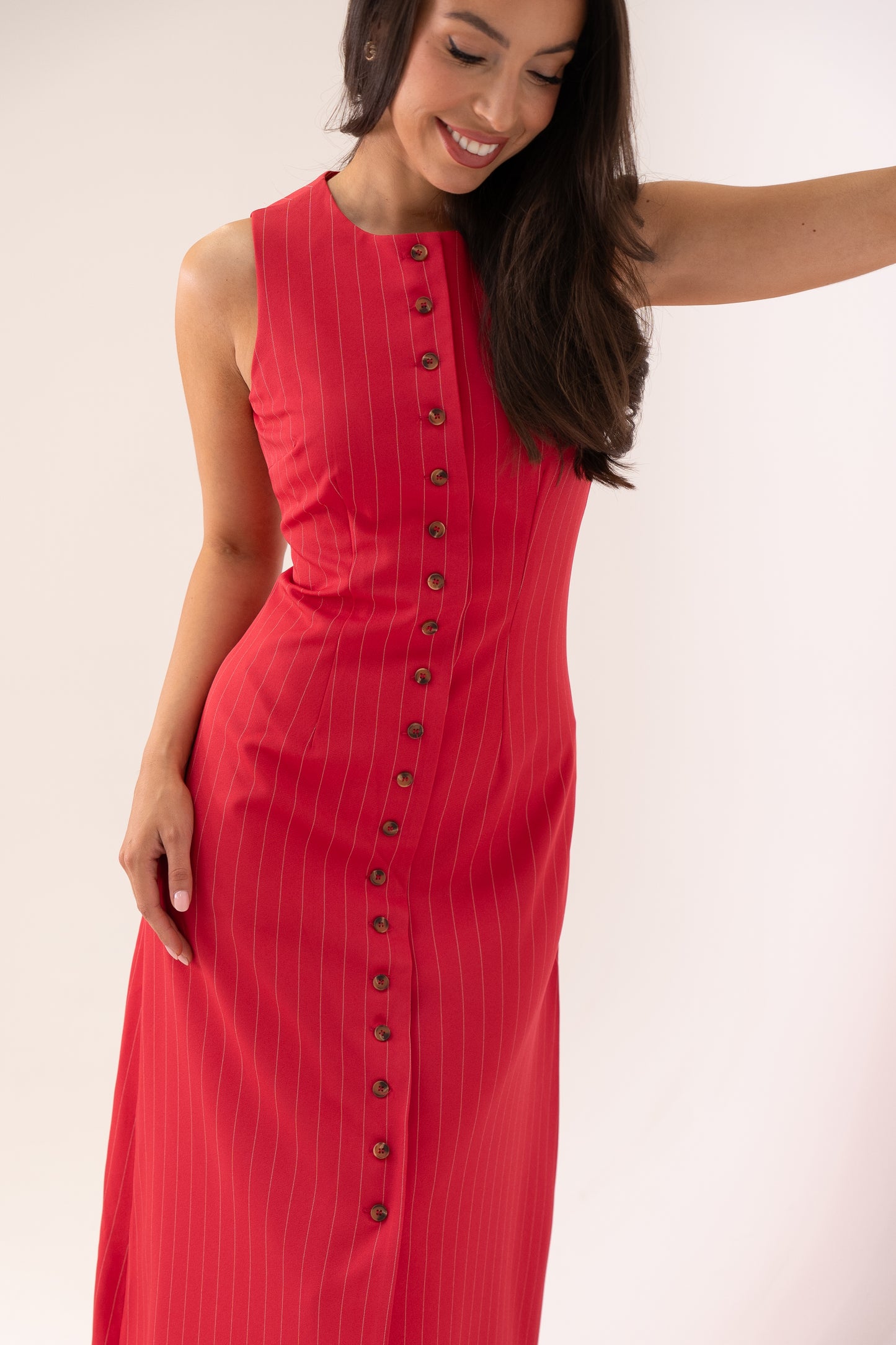 Love Laura Pinstripe Shirt Dress In Raspberry